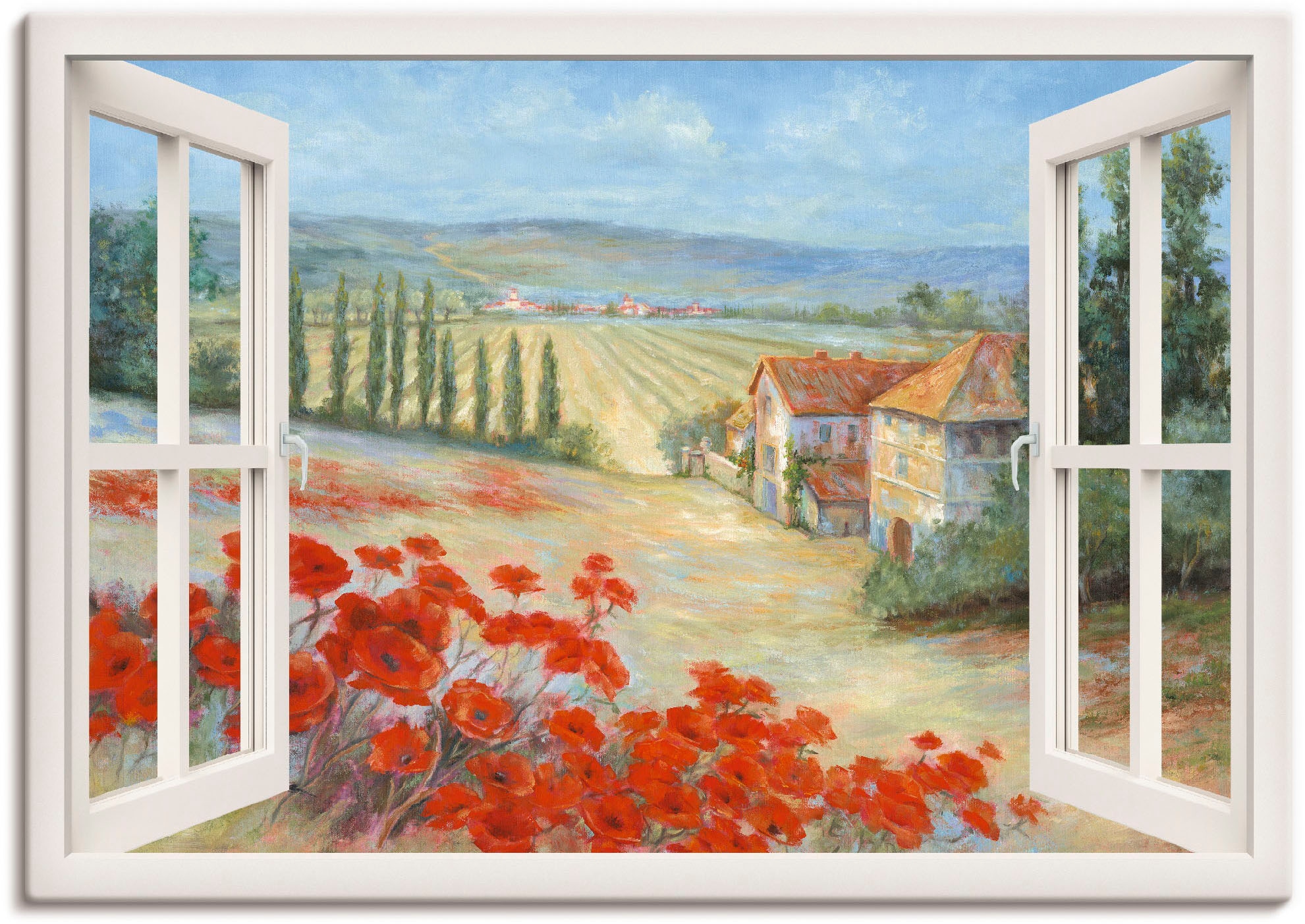 Artland Leinwandbild "Mohnlandschaft" Fensterblick 1 Stk. tlg. auf Keilrahm günstig online kaufen