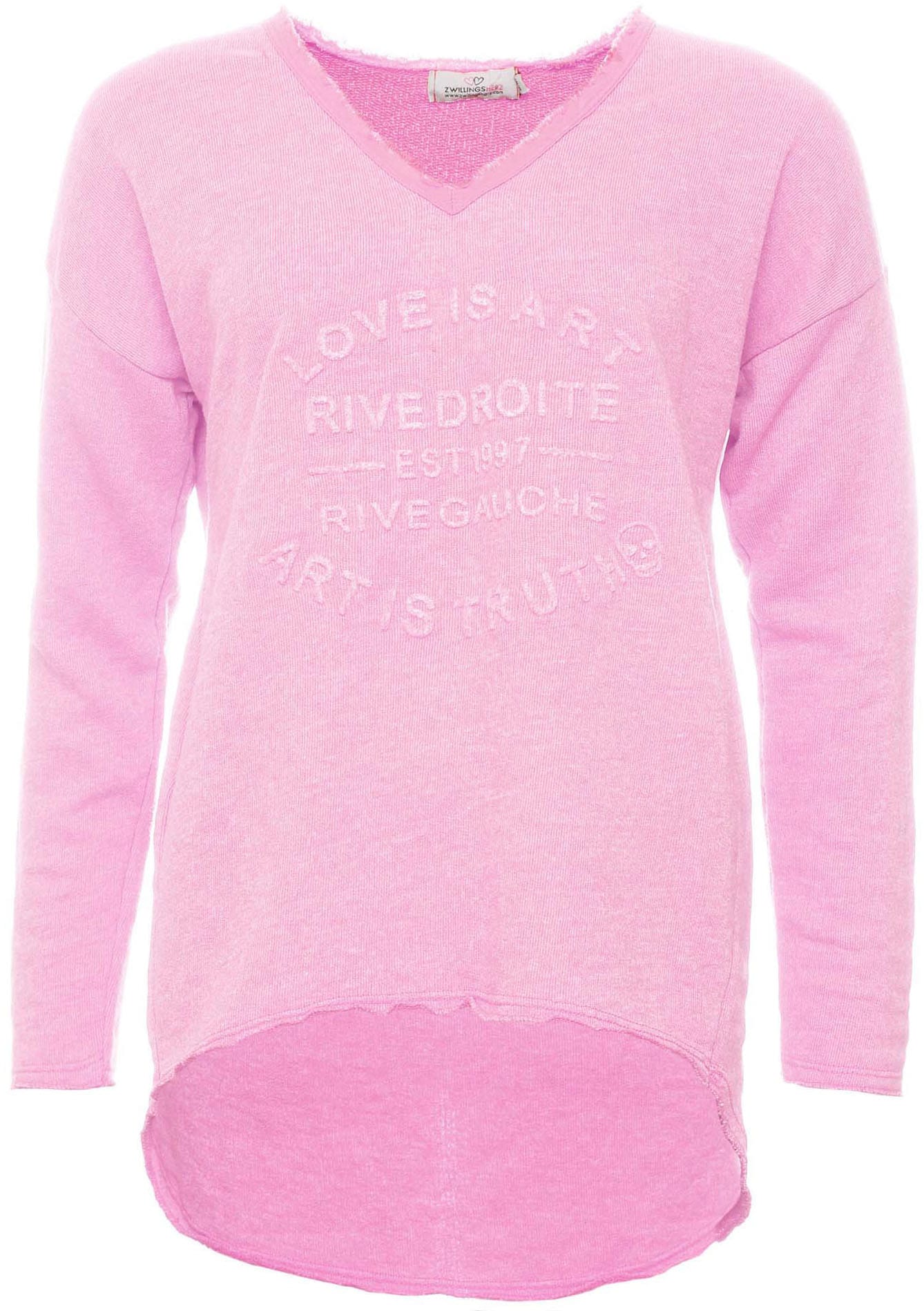 Zwillingsherz Sweatshirt, ausgefranster V-Ausschnitt, Vintage Look, Langarm günstig online kaufen