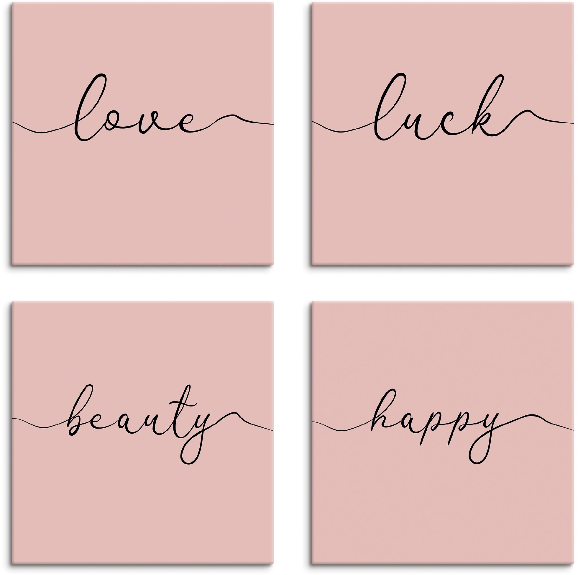 Artland Leinwandbild "Liebe Glück Schönheit Frohsinn", Sprüche & Texte, (4 St.), 4er Set, verschiedene Größen