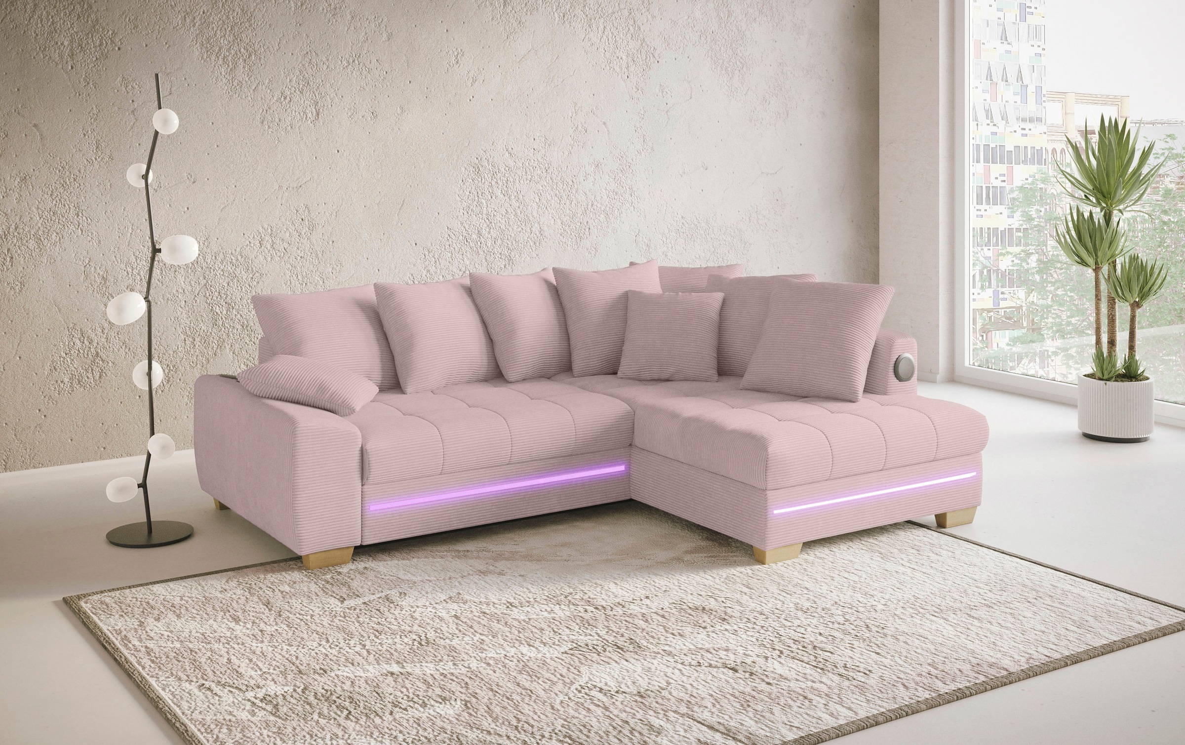 Mr. Couch Ecksofa »Nikita II, L-Form«, mit Kaltschaum, RGB-LED, Soundsystem, wahlweise mit Bett, Bettkasten