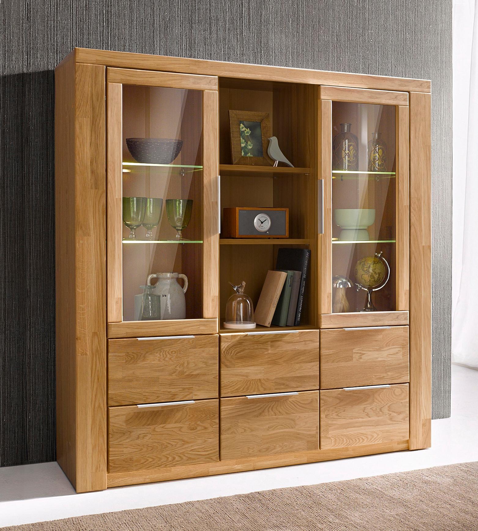 OTTO home Highboard "Zara, 9 Fächer, 6 Schubkästen" B/T/H: 140/40/145, Metallgriffe