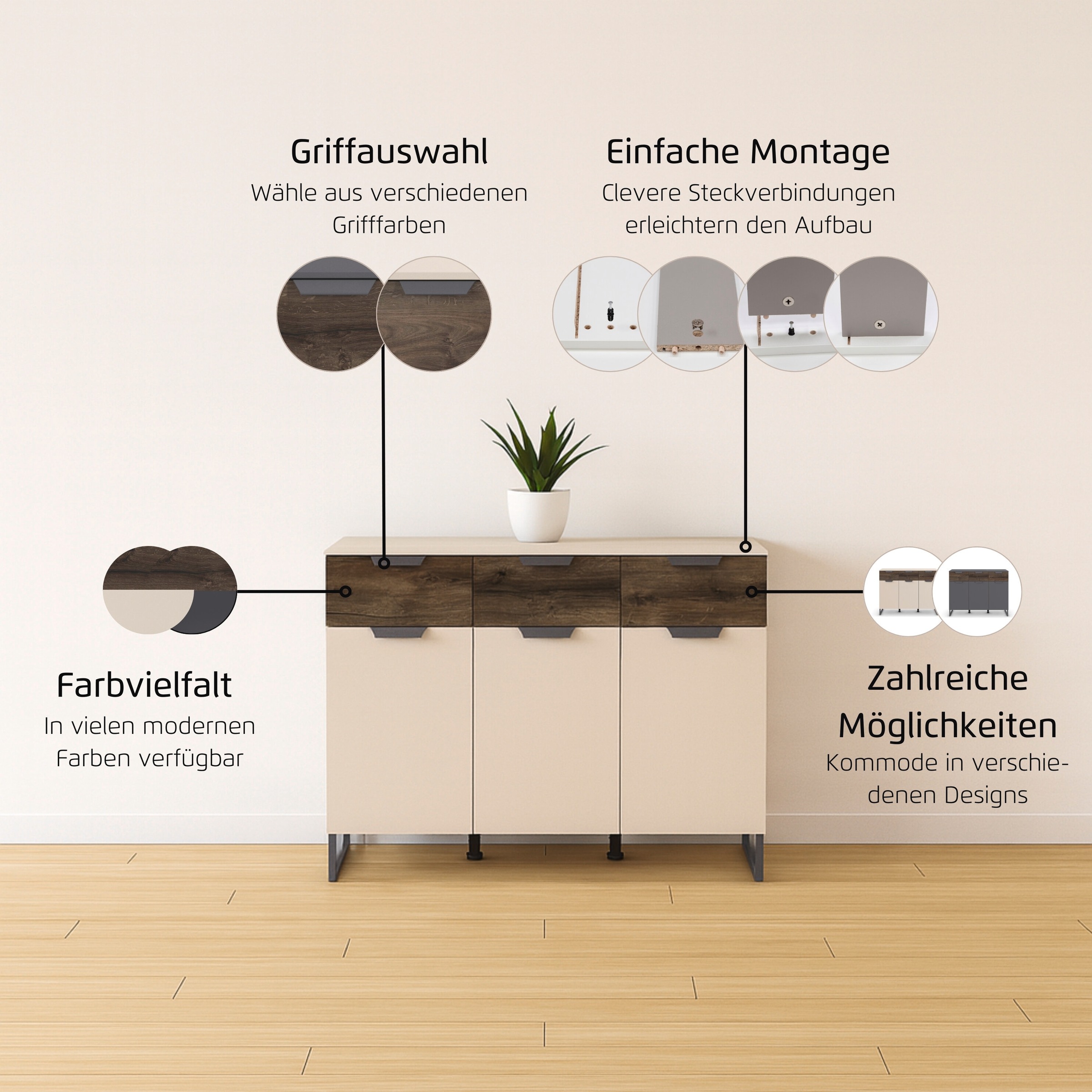 rauch Kombikommode »Barea« Breite 120 cm, Höhe 92 cm,  3 Türen, 3 geräumige Schubladen, Böden verstellbar MADE IN GERMANY