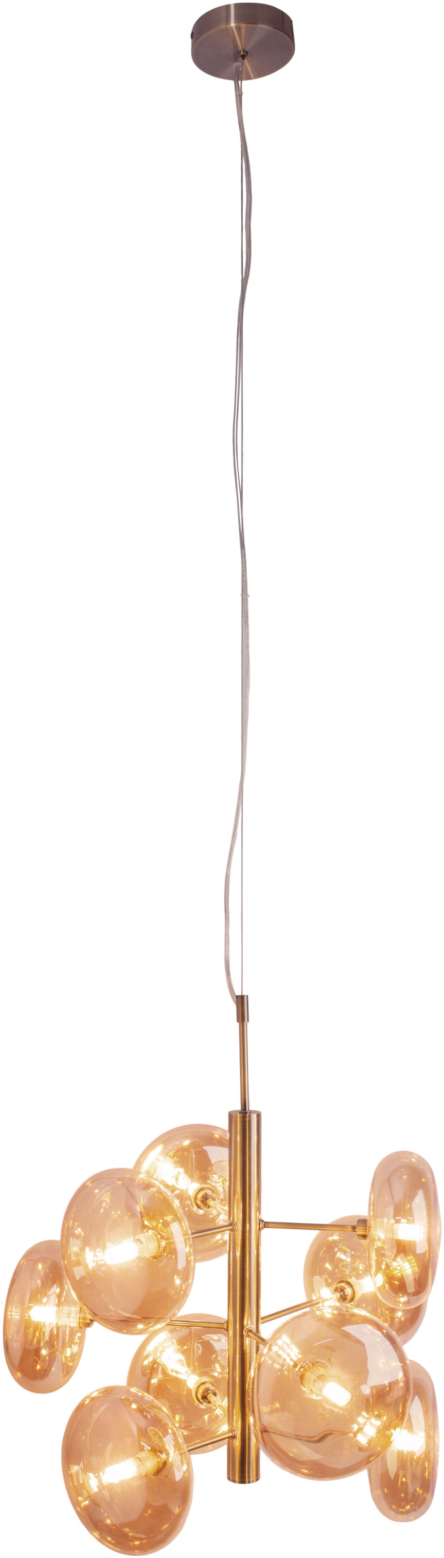 näve Pendelleuchte »Orion«, 9 flammig, Leuchtmittel G9 | ohne Leuchtmittel, messing-matt, 9 flachen Rundgläser in amber, exkl. G9, Höhe 55cm