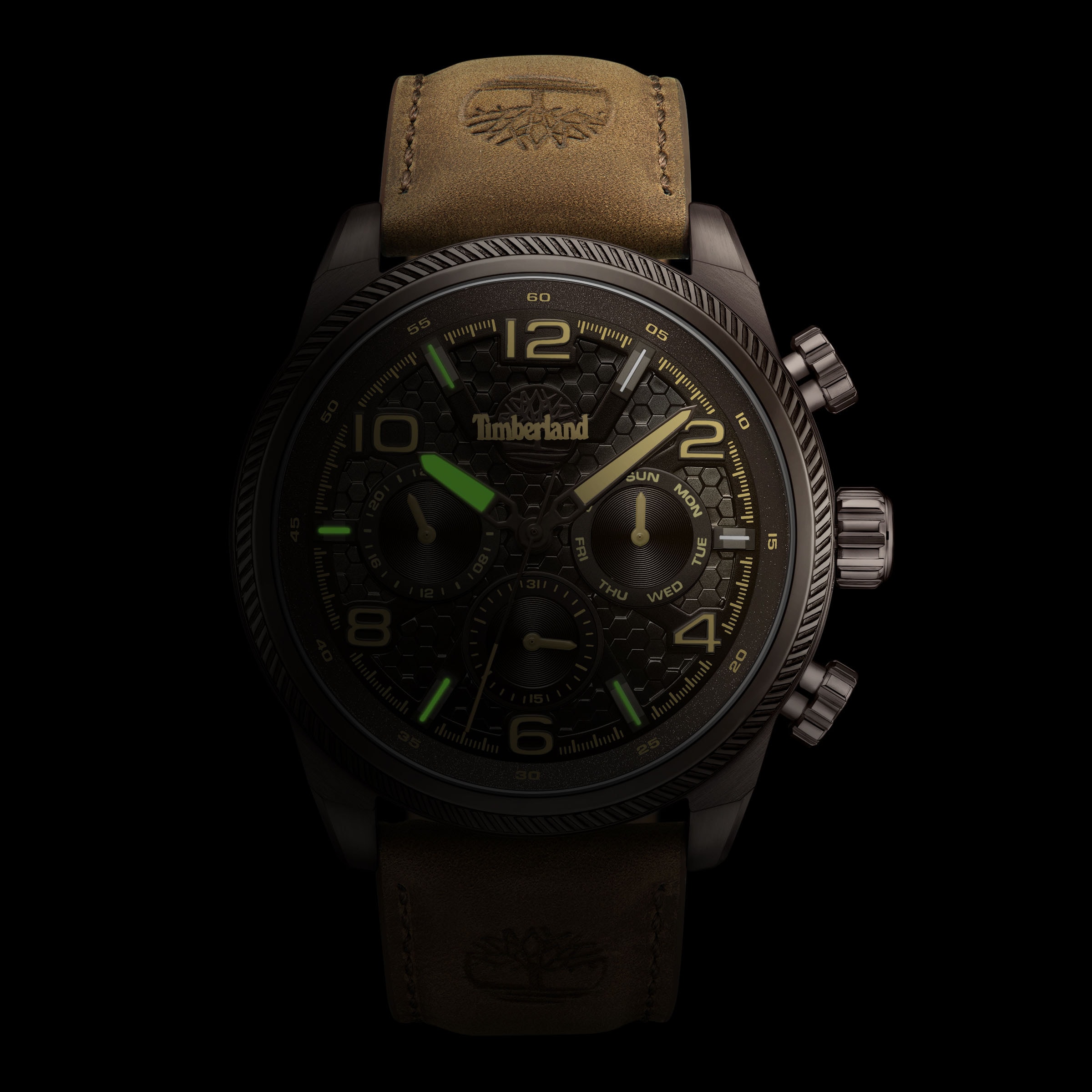 Timberland Chronograph »HENNIKER II«, Quarzuhr, Armbanduhr, Herrenuhr, Lederarmband, Stoppfunktion, Datum