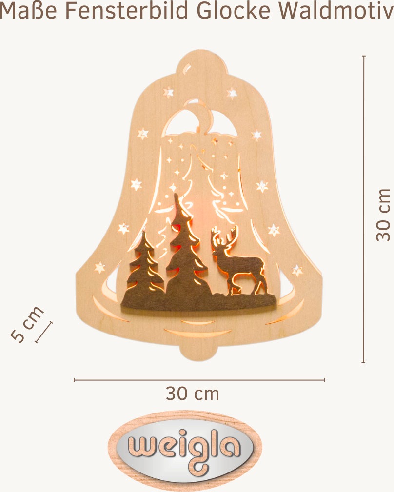 Weigla Dekofigur "beleuchtetes Fensterbild, Glocke, Waldmotiv, NATUR-BRAUN" günstig online kaufen