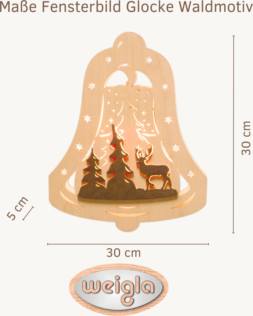 Weigla Dekofigur "beleuchtetes Fensterbild,Glocke, Waldmotiv,NATUR-BRAUN,Ma günstig online kaufen