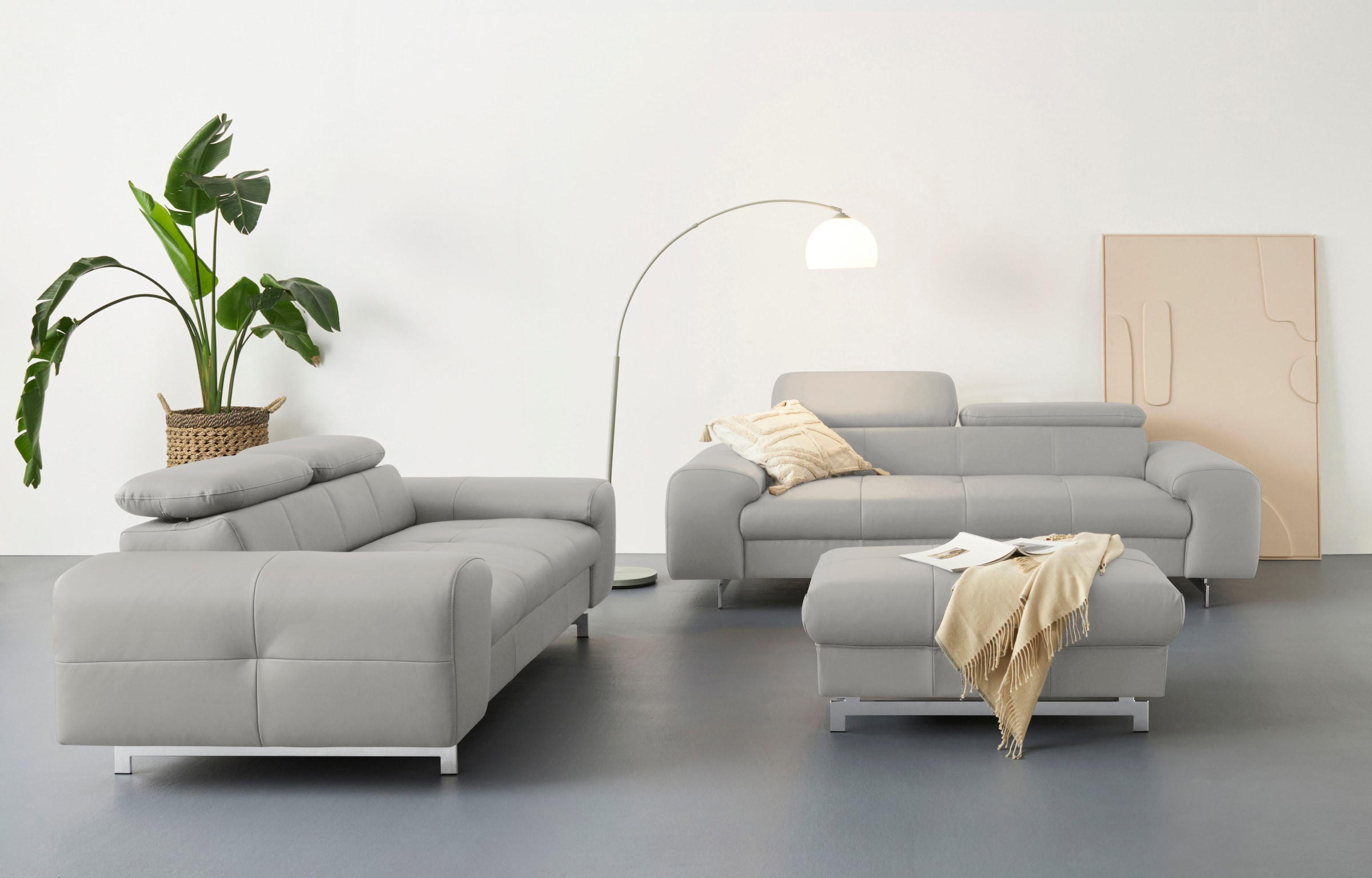 COTTA 3-Sitzer »Chef«, Big-Sofa mit Kopfteilverstellung, edle Metallkufen