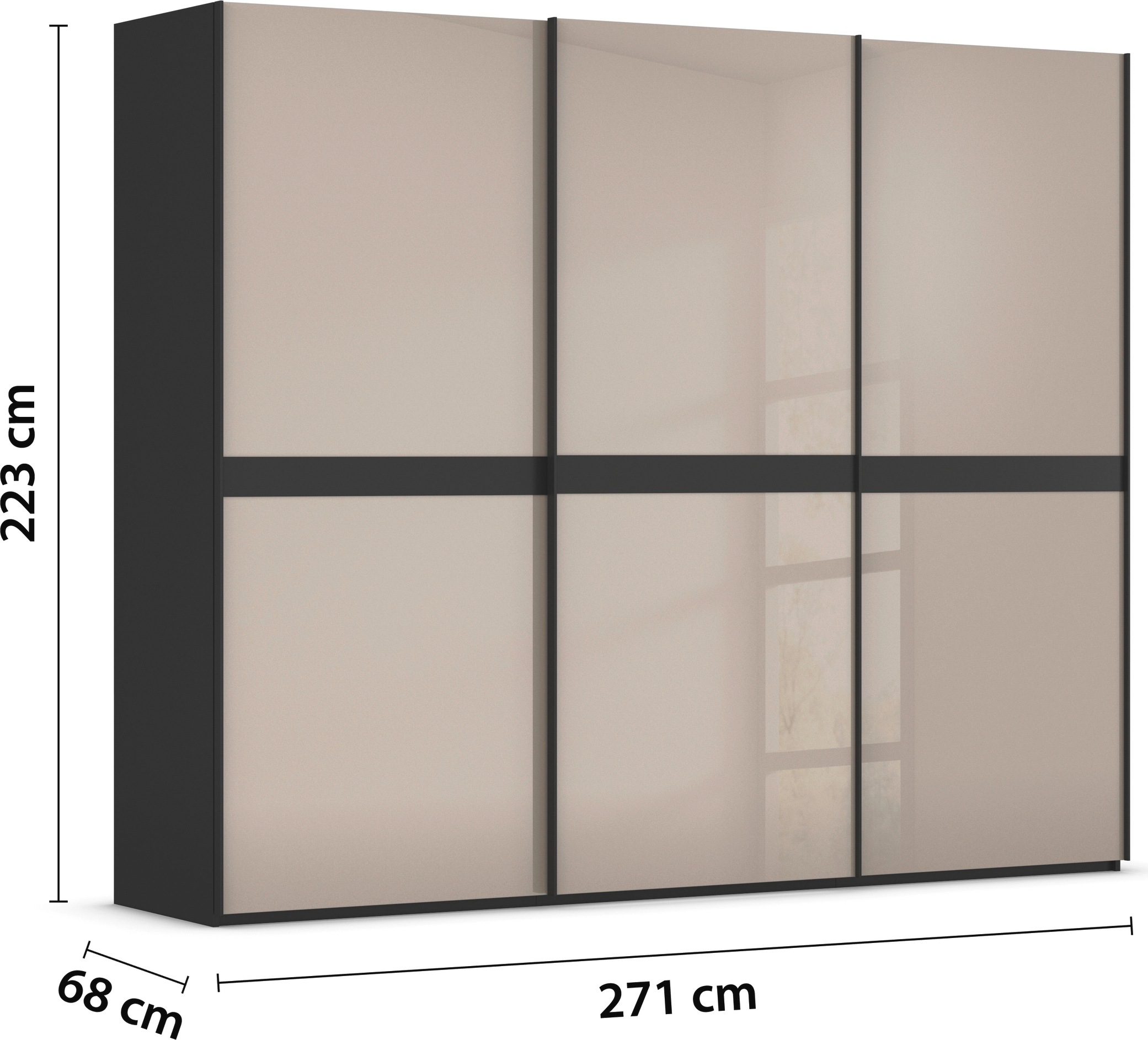rauch Schwebetürenschrank »Kleiderschrank Schrank Garderobe Schlafzimmerschrank SCALE-LINE«, edle Optik mit Bauchbinde in Korpusfarbe mit Glasfront MADE IN GERMANY