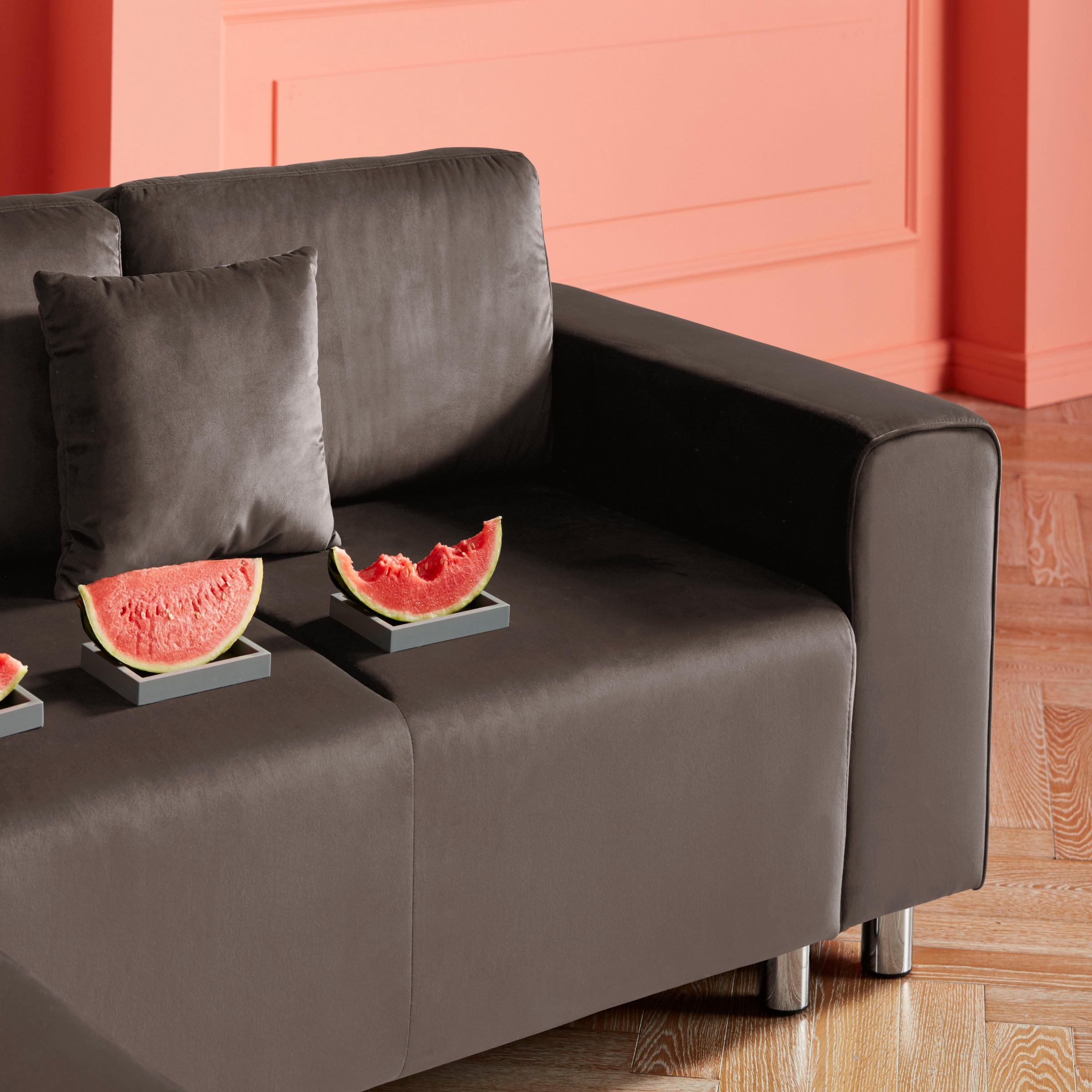 Guido Maria Kretschmer Home&Living Ecksofa »Györ«, L-Form, wahlweise mit Bettfunktion und Bettkasten incl. 2 Zierkissen