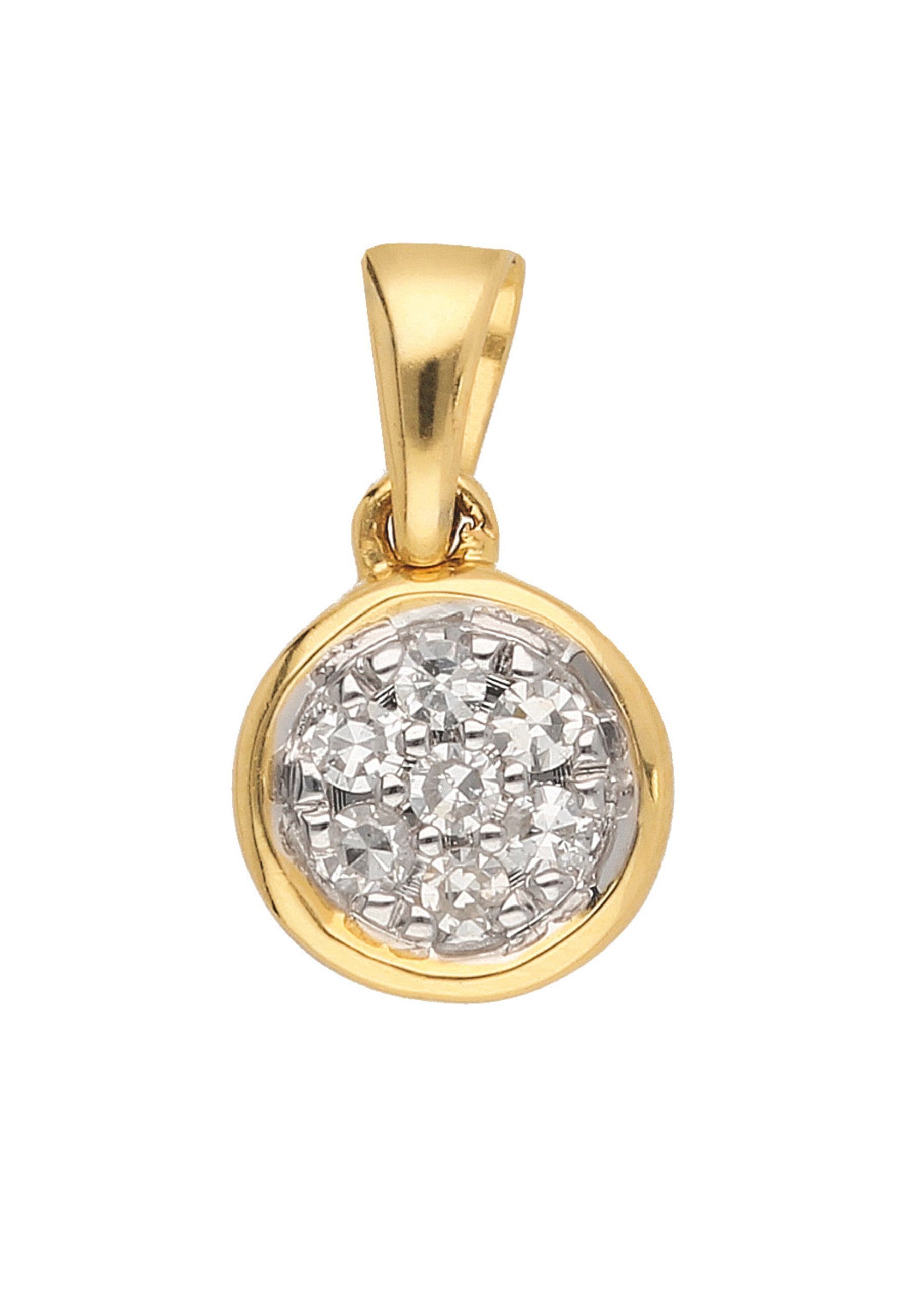 Kettenanhänger ADELIA´S "Damen 585 Gold Anhänger mit Diamant Ø 6 mm", gold, Schmuckanhänger, Damen, 0,06 VVS = sehr sehr kleine Einschlüsse, Gold, Kettenanhänger, mit Diamant für Damen