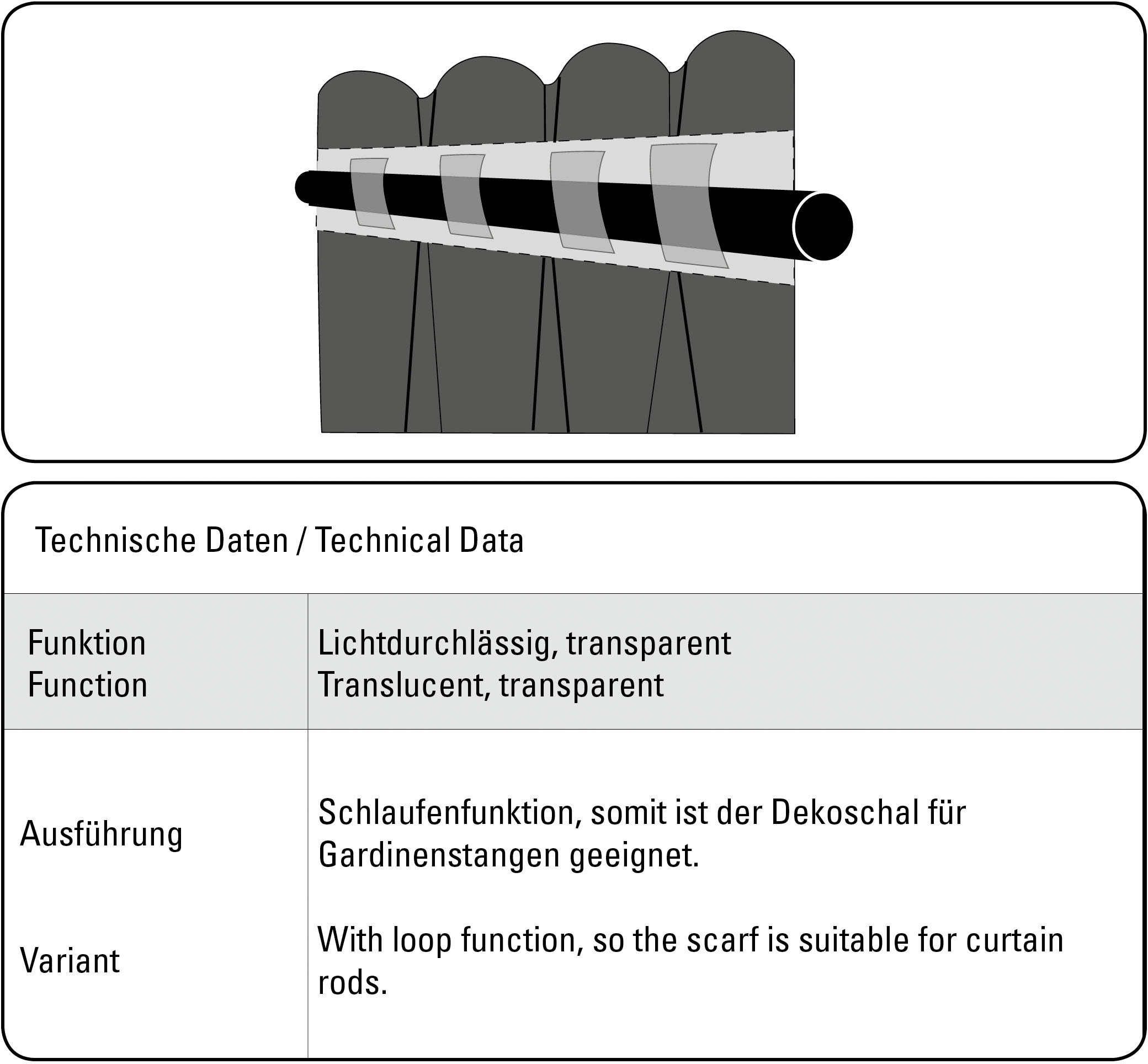 GARDINIA Gardine »Schal mit verdeckten Schlaufen«, (1 St.), transparent, Polyester, Stoff 100 % Polyester