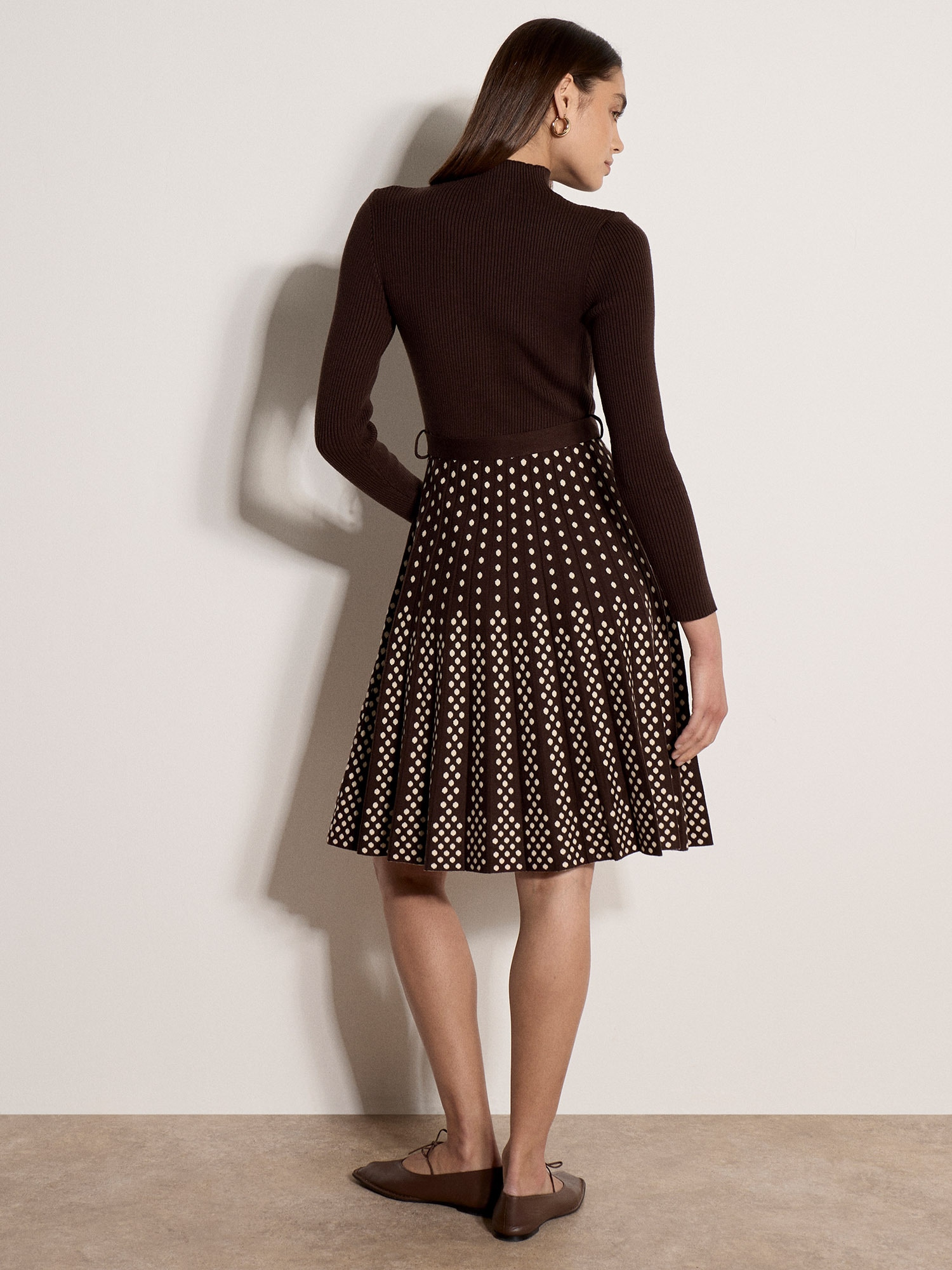 Apricot Midikleid »Rippstrickkleid« mit Stoffgürtel, 2 tlg. mit Polka-Dots
