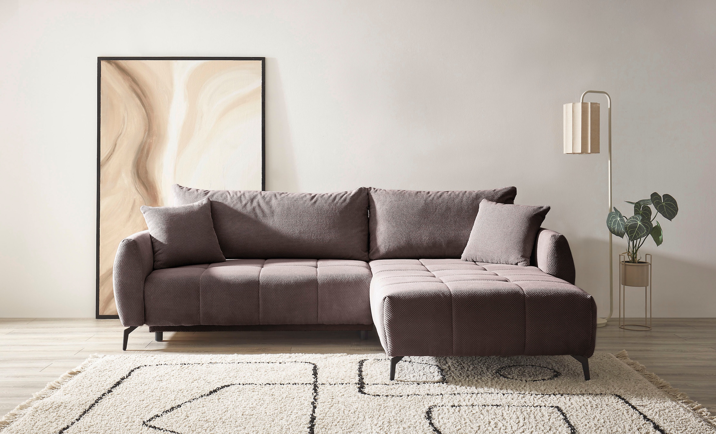 OTTO home Ecksofa "JINNIE Webstoff, L-Form, Polsterecke m. Schlaffunktion" Recamiere links/rechts montierbar, als Webstoff oder Chenille-Stoff