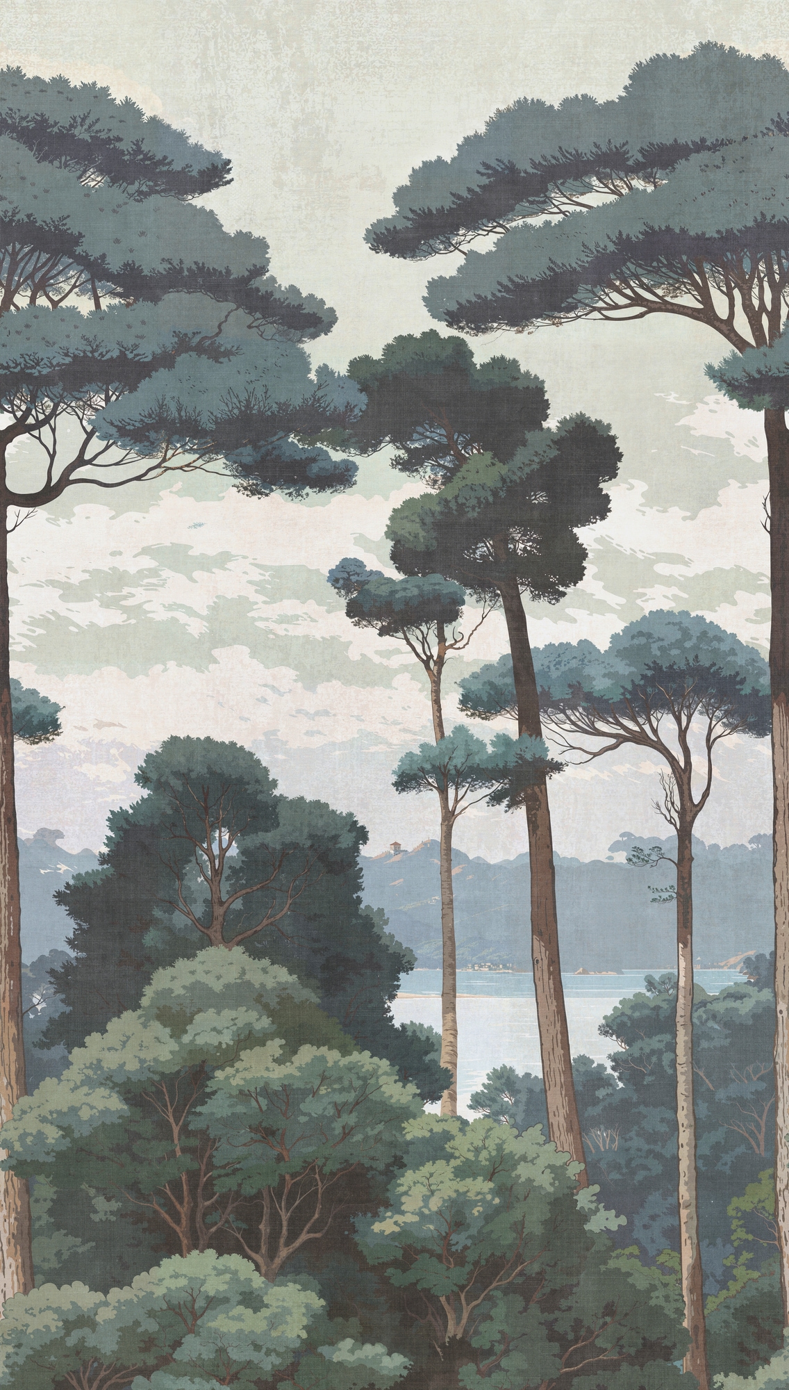 living walls Vliestapete »Fototapete Wald Kiefern Grau Grün erweiterbar« Wald strukturiert