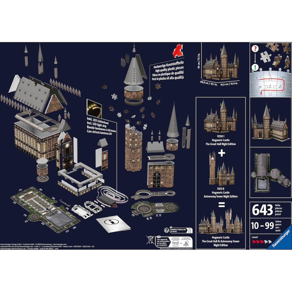 Ravensburger 3D-Puzzle »Hogwarts Schloss - Die Große Halle - Night Edition«