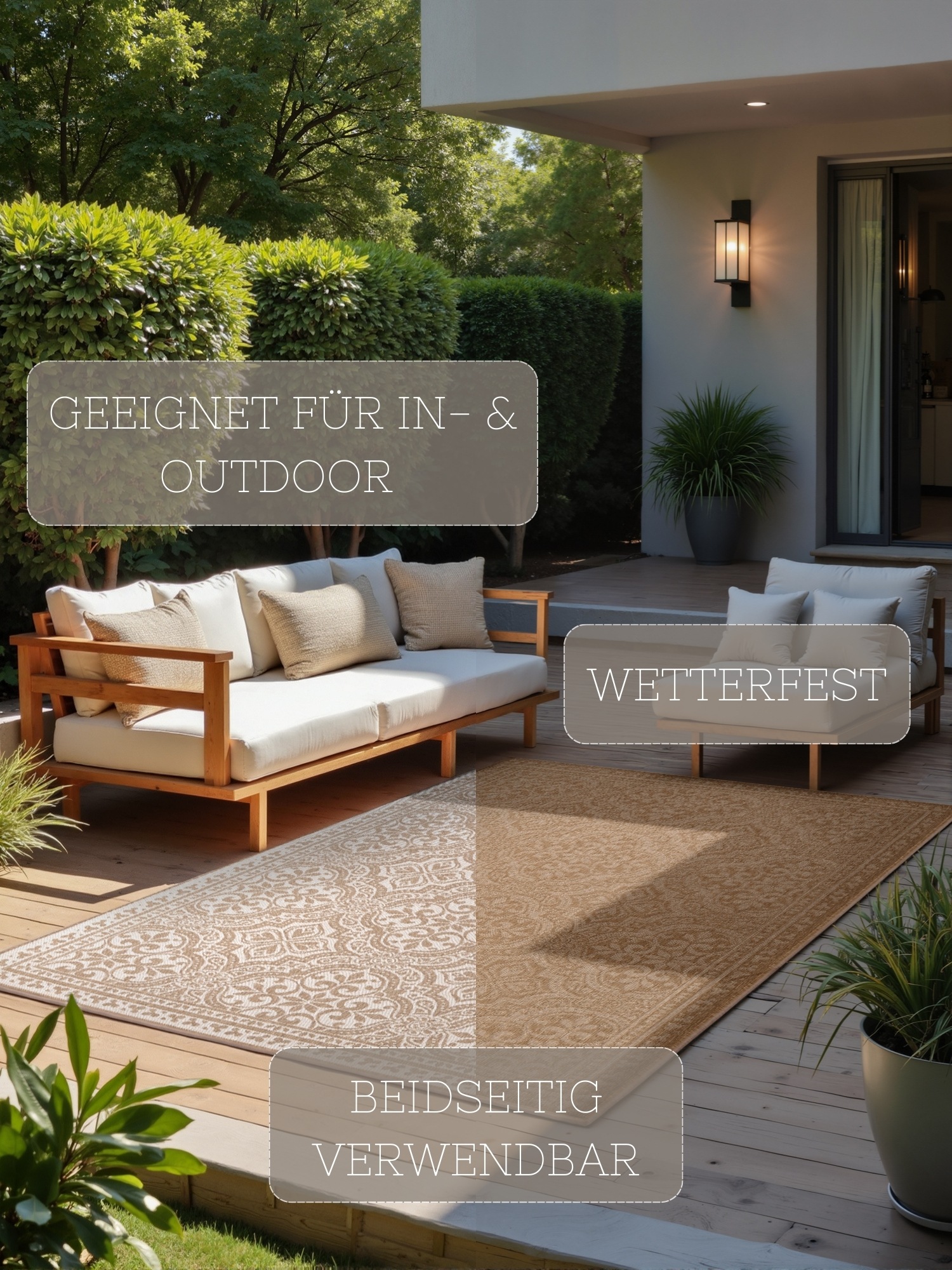 Outdoorteppich HANSE HOME "Rosel Wendeteppich", weiß (jute, weiß), B:200cm H:5mm L:290cm, Polypropylen, Teppiche, Outdoorteppich, In und Outdoor, Flachgewebe, wetterfest, pflegeleicht, robust 2