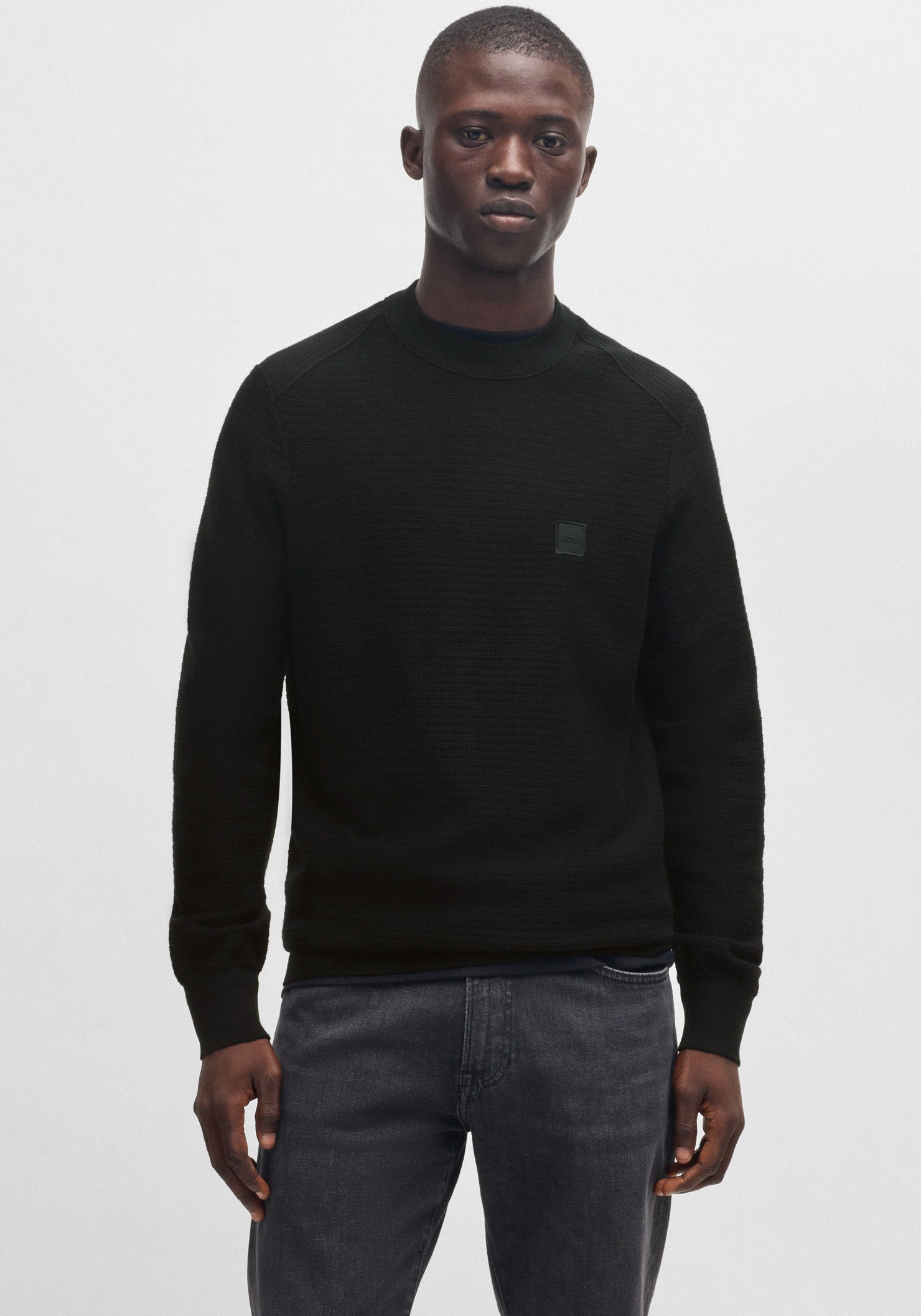 Thumbnail - BOSS ORANGE Strickpullover "Anion" Rundhalsausschnitt, Regular Fit, BOSS-Label