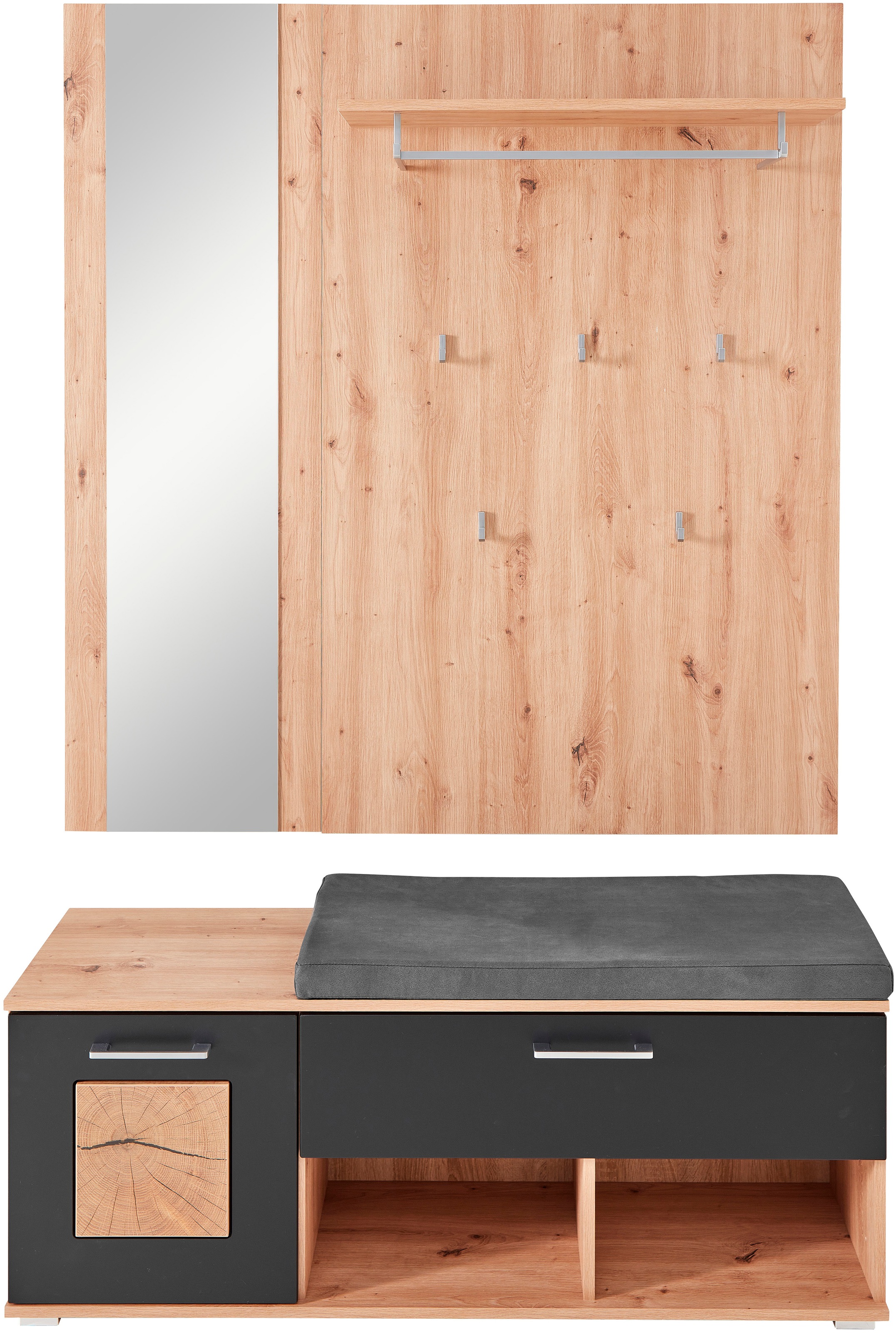 Innostyle Garderobenset »Fun«, Gr. (B/H/T) 126x193x38cm, 2-teilig: Sitzbank mit Sitzkissen und Wandpaneele mit Spiegelelement