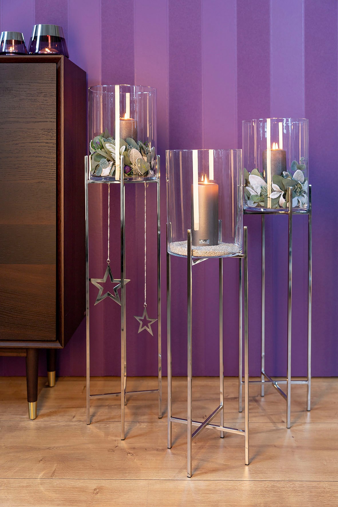 Fink Windlicht »ODEON«, (1 St.), Kerzenhalter aus Edelstahl und Glas, Ø ca. 25 cm