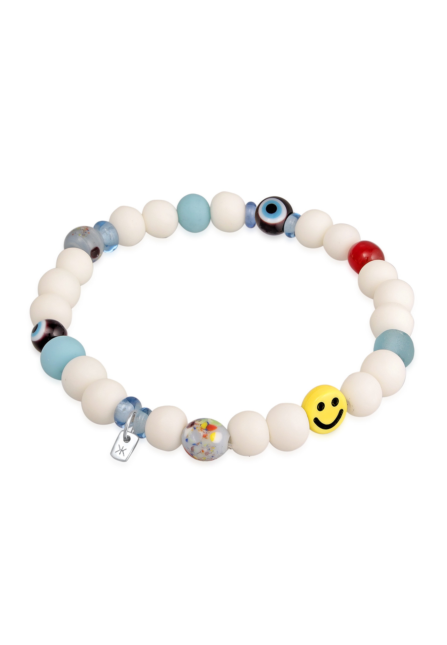"Armkette KUZZOI ""Armband Smiling Bead Glas Harz Perlen 925 Silber"" Gr. 210, weiß, Armbänder, Herren, 210, Resin, Armkette"
