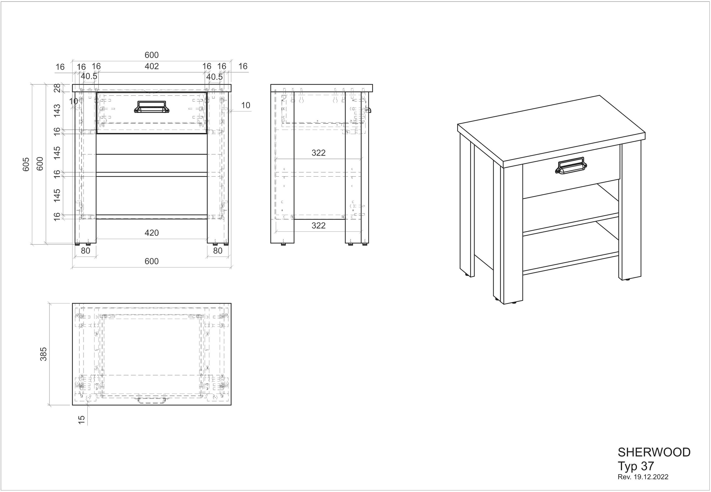 Home affaire Nachtkommode »SHERWOOD«, mit Apothekergriff aus Metall, Schubkasten "Soft close", Breite 60 cm