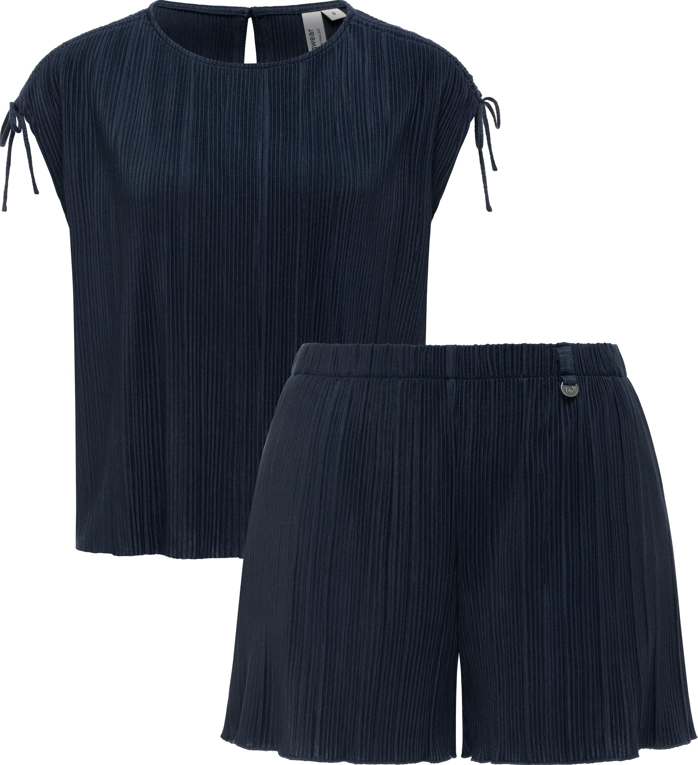Blusenshirt RAGWEAR "Veriel Set YOUMODO", Damen, Gr. M (38), dunkelblau, Material: 65% Polyester, 35% Viskose, weit hüftlang, Rundhals, weit, Shirts Blusenshirt, Set bestehend aus kurzer Hose und T-Shirt