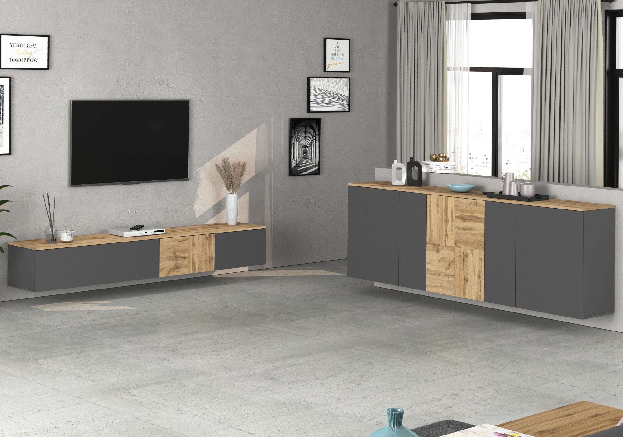 INOSIGN Sideboard »Sideboard ISEO, Kommode, Schrank, Kredenz« 1 Stk. tlg. stehend/hängend, 5 Türen, 6 Fächer, Breite 200 cm