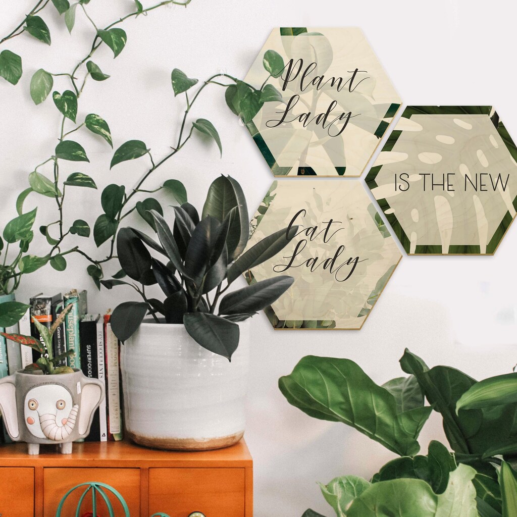 Wall-Art Holzbild »Plantlady is the new Catlady«, Schriftzug, (Set, Dekoratives Bild)