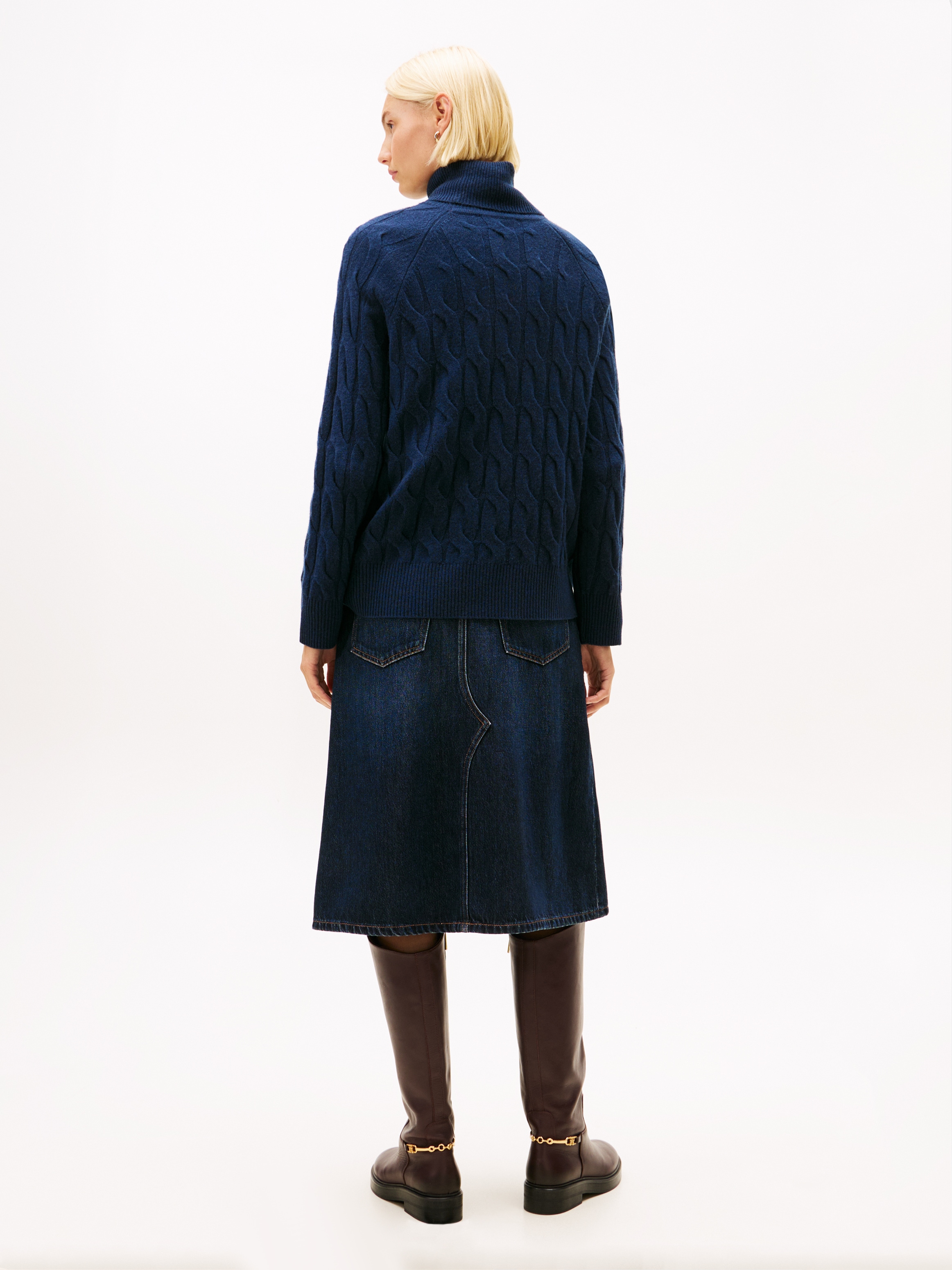 Tommy Hilfiger Rollkragenpullover »SOFT WOOL CABLE ROLL-NK LS SWT« Wolle, mit Zopfmuster