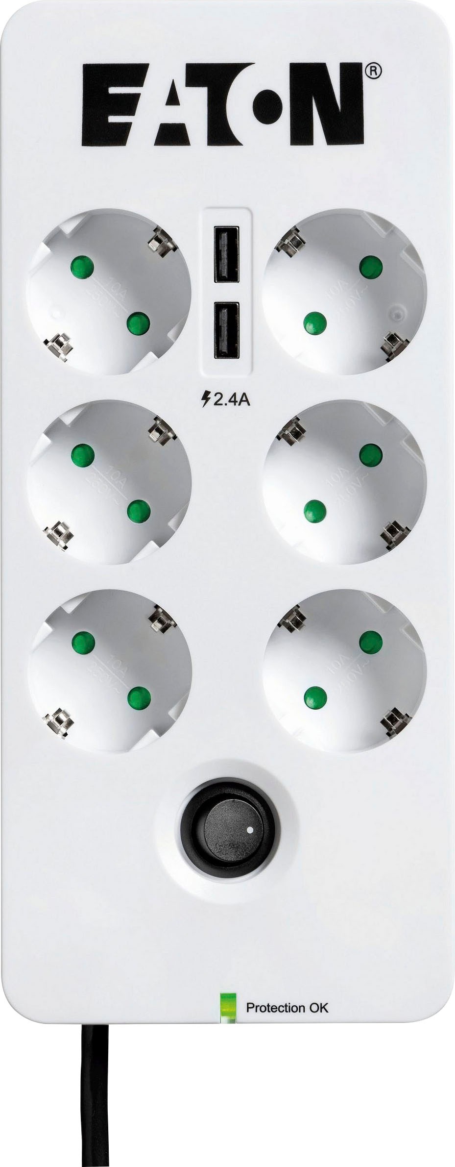 EATON Mehrfachsteckdose "Protection Box 6 USB DIN", B:11cm H:4,75cm T:24,5cm, weiß, Steckdosenleisten