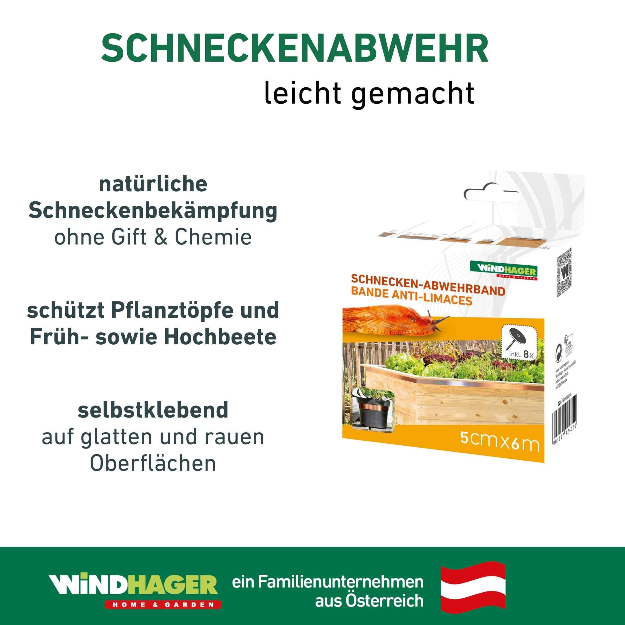 Windhager Schneckenkante »aus Kupfer, Schnecken Abwehrband für Hochbeete und Pflanztöpfe« Schneckenschutz Tape, erhältlich in 5 x 3 cm oder 5 cm x 6 m