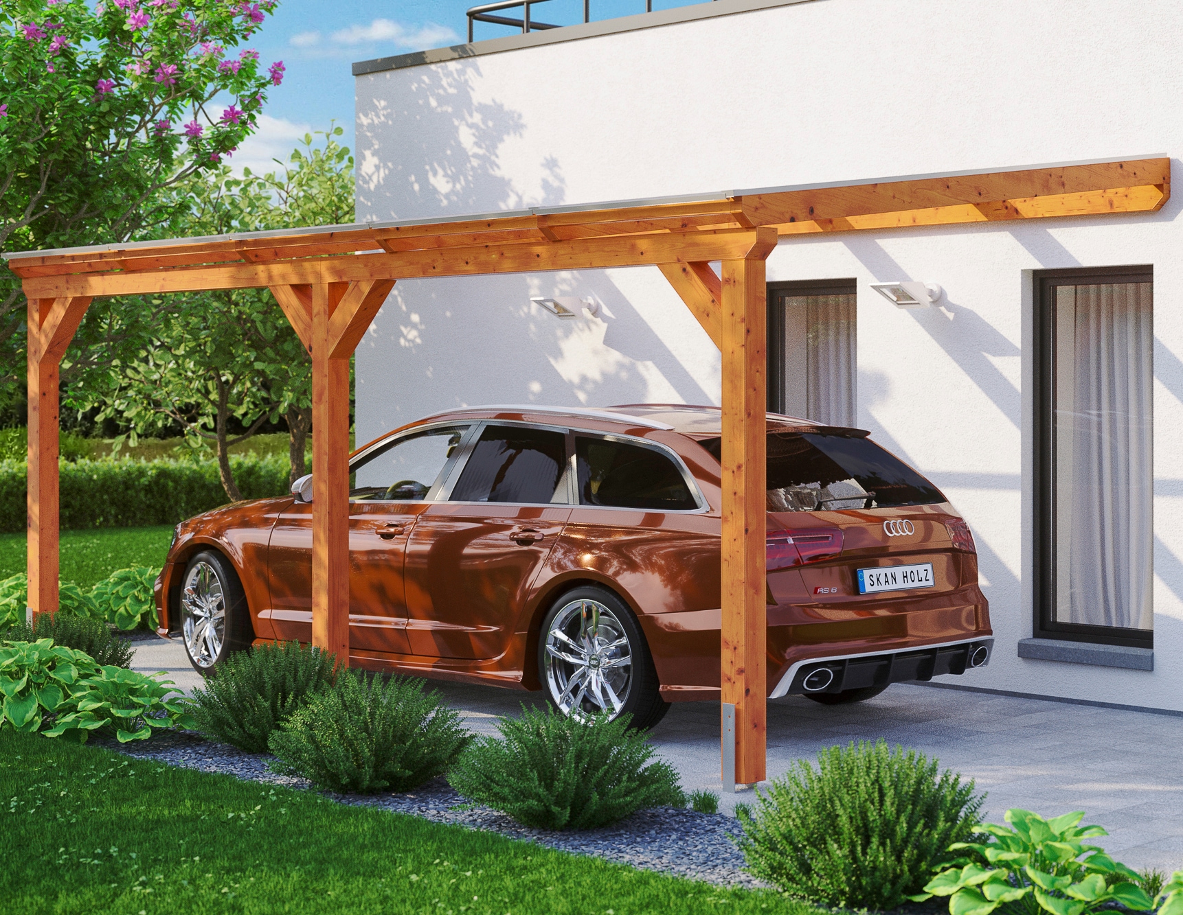 Skanholz Anlehncarport "Vogtland", Leimholz-Nordisches Fichtenholz, 276 cm, hellbraun