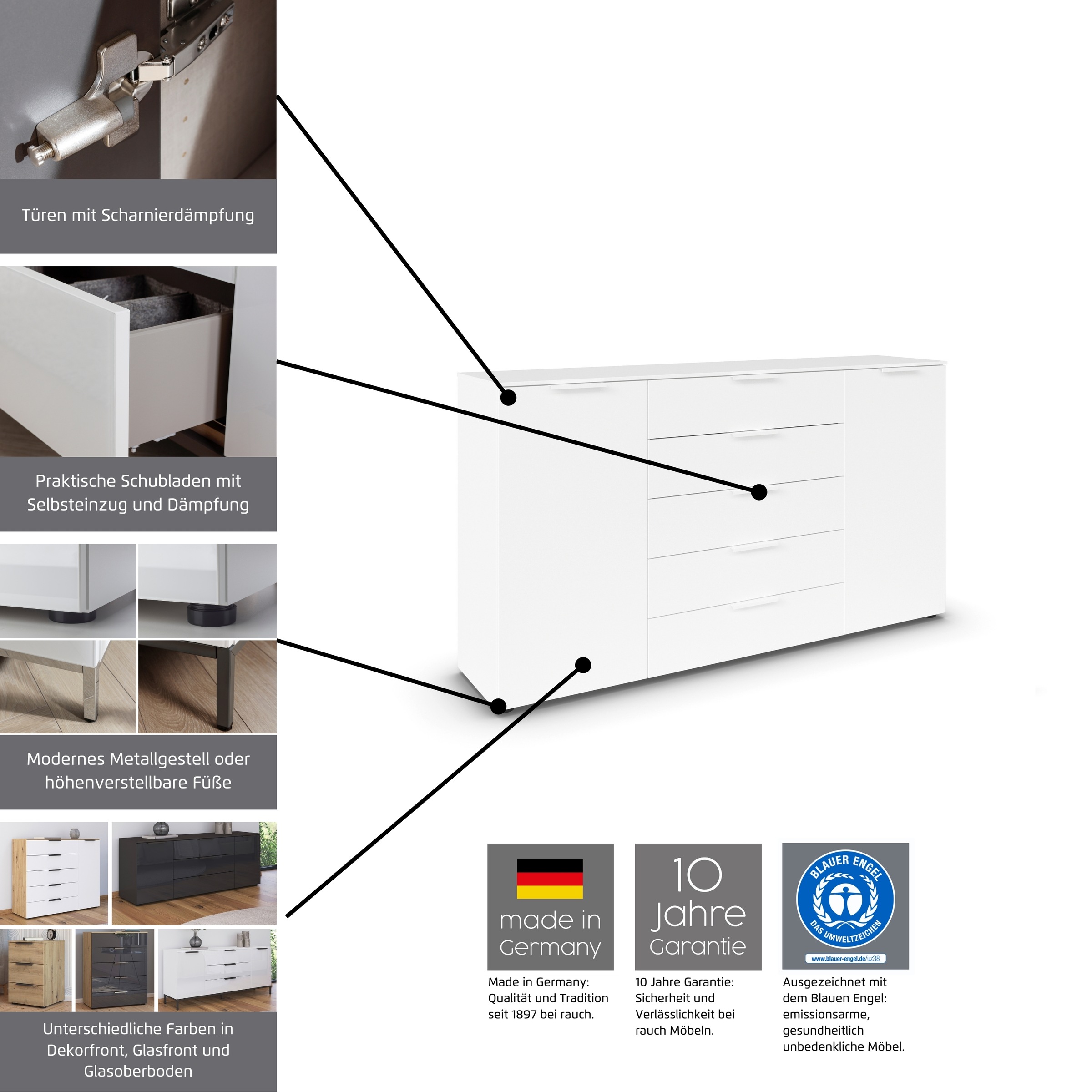 Thumbnail - rauch Kombikommode "Kommode Türkommode Sideboard Kombikommode FLIPP", (Breite 200 cm mit 4 Einlegeböden), 3-türig mit 5 ...