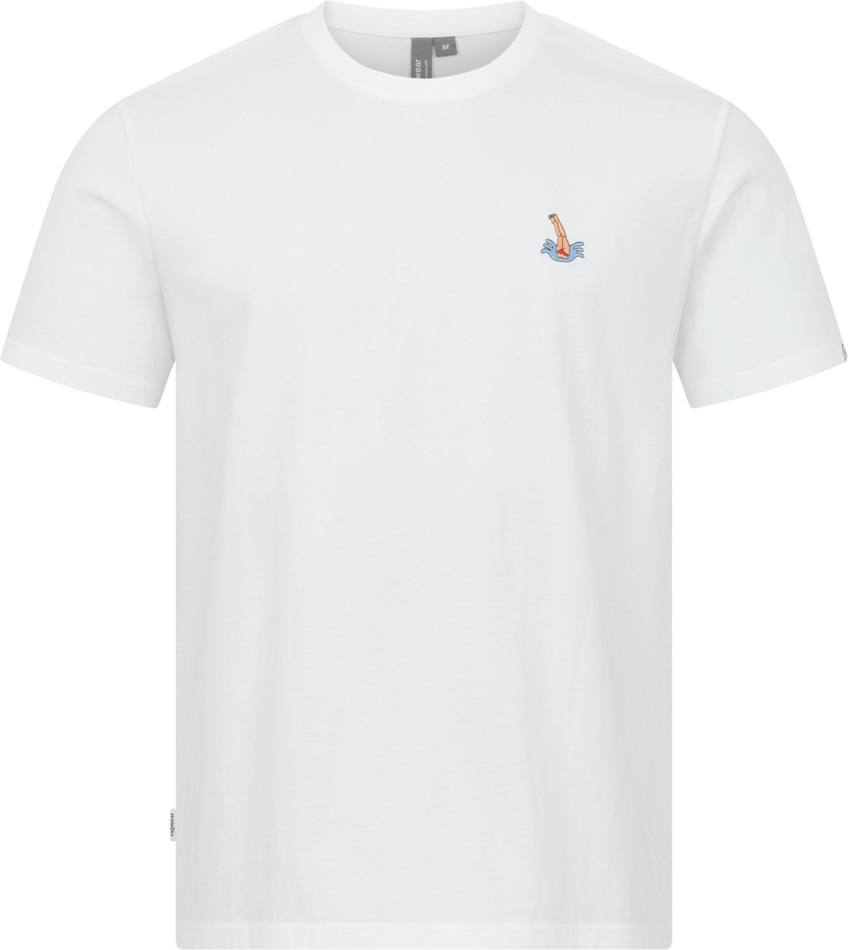 T-Shirt RAGWEAR "Samms A Gots YOUMODO", Damen, Gr. S (48), weiß, Material: 100% Baumwolle, Basic, relaxed fit hüftlang, Rundhals, normaler Saum, Shirts T-Shirt, Kurzärmliges Shirt mit Schwimmer-Stickerei