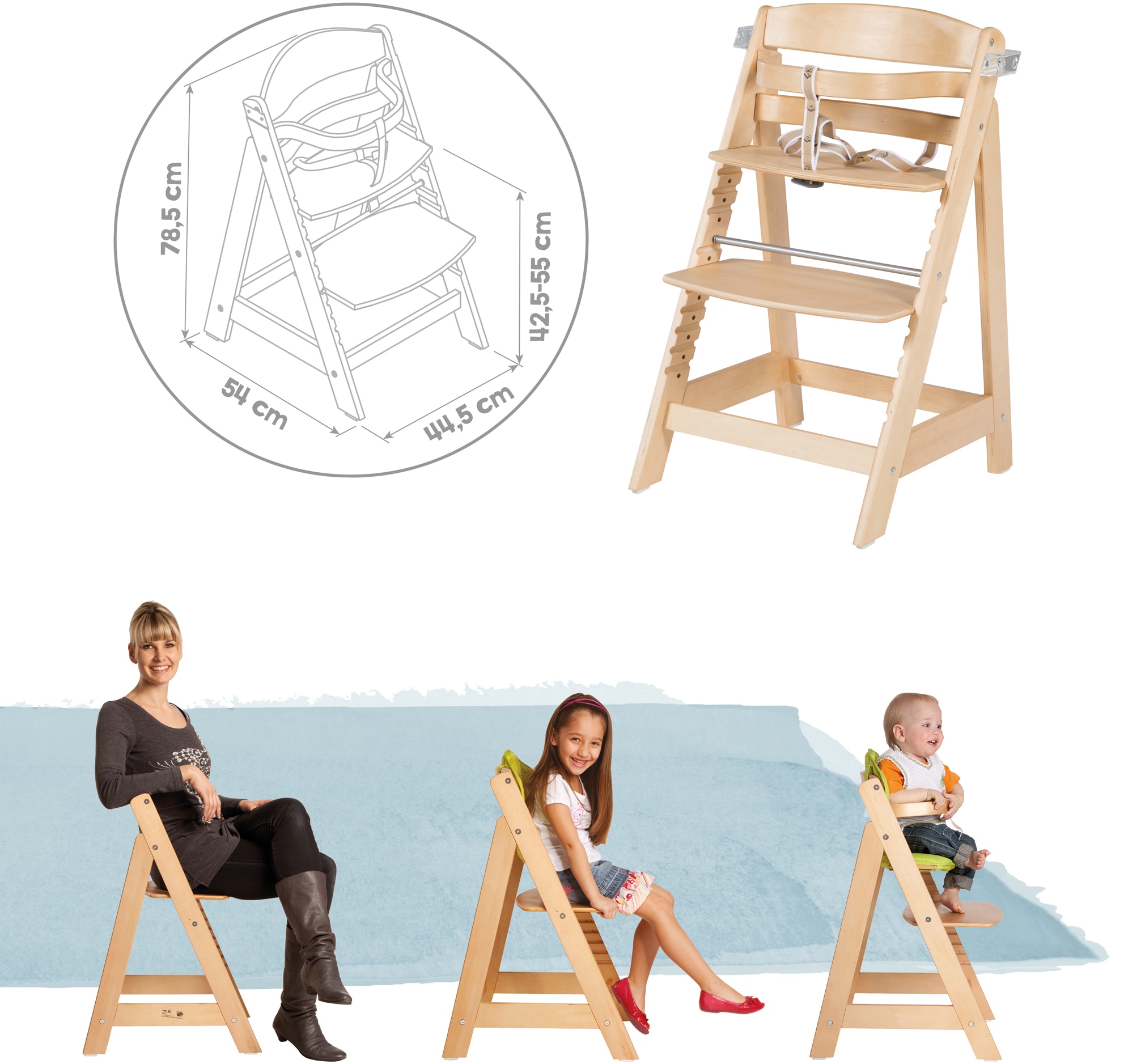 roba® Hochstuhl »Treppenhochstuhl Sit Up Click & Fun, natur«, aus Holz