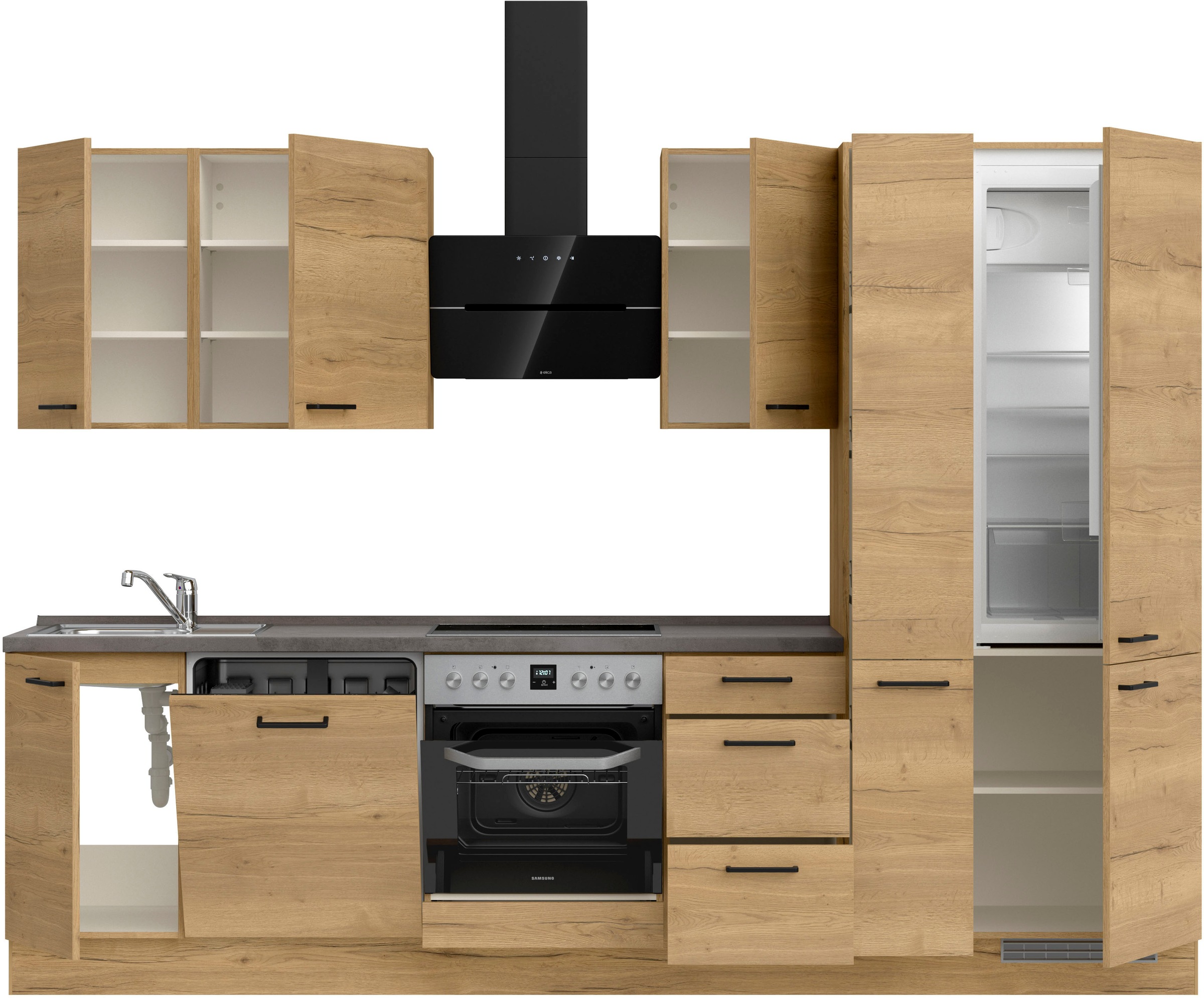 nobilia® Küchenzeile »"Structura II"«, vormontiert, Ausrichtung wählbar, Breite 300 cm, wahlw. mit E-Geräten