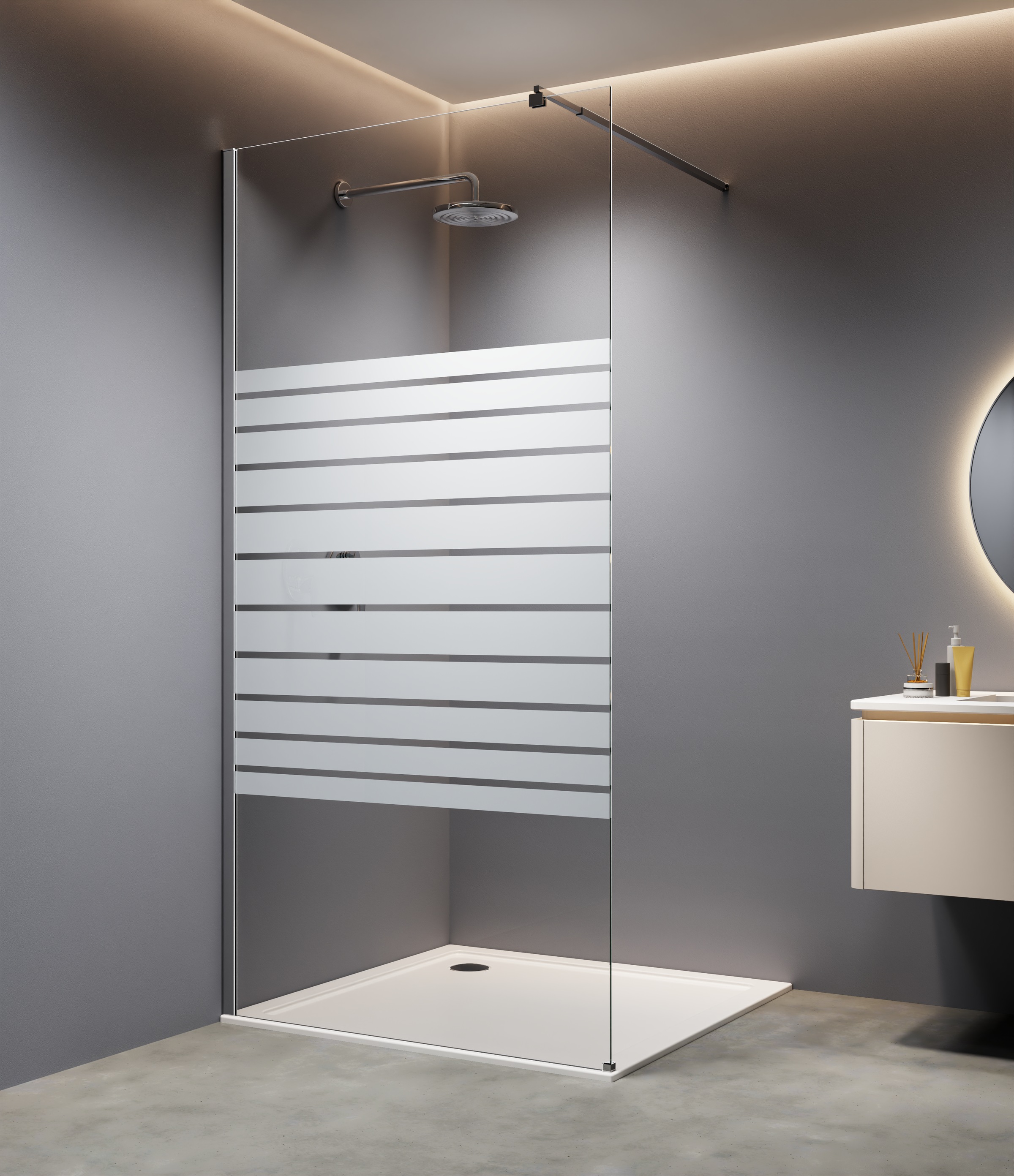 Walk-in-Dusche WELLTIME, B:100cm H:195cm, transparent, Duschwände, 8mm Starke Scheibe mit Streifendekor