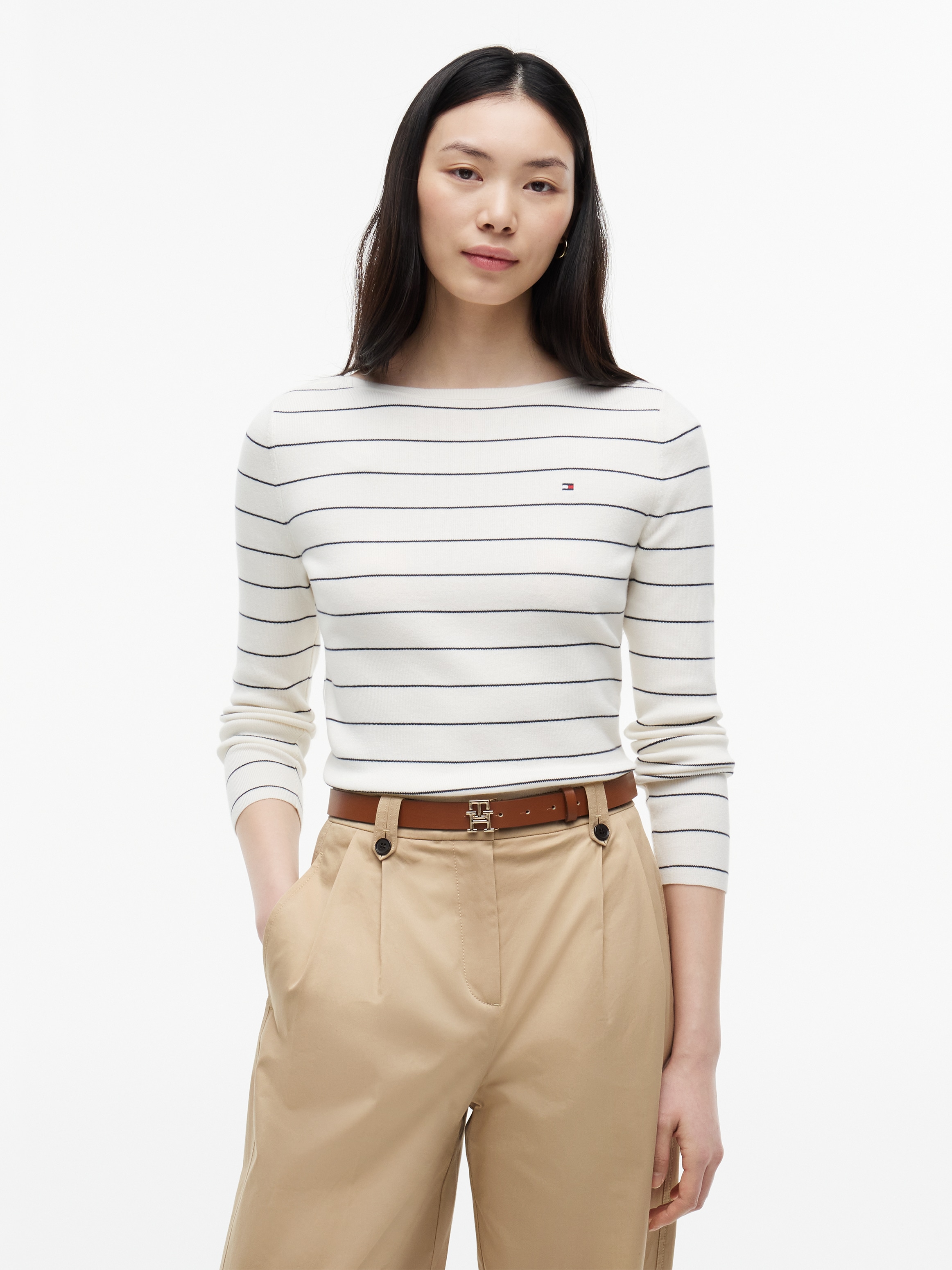 Tommy Hilfiger Strickpullover "FULL NEEDLE BOAT-NK LS SWT" Baumwollmischung