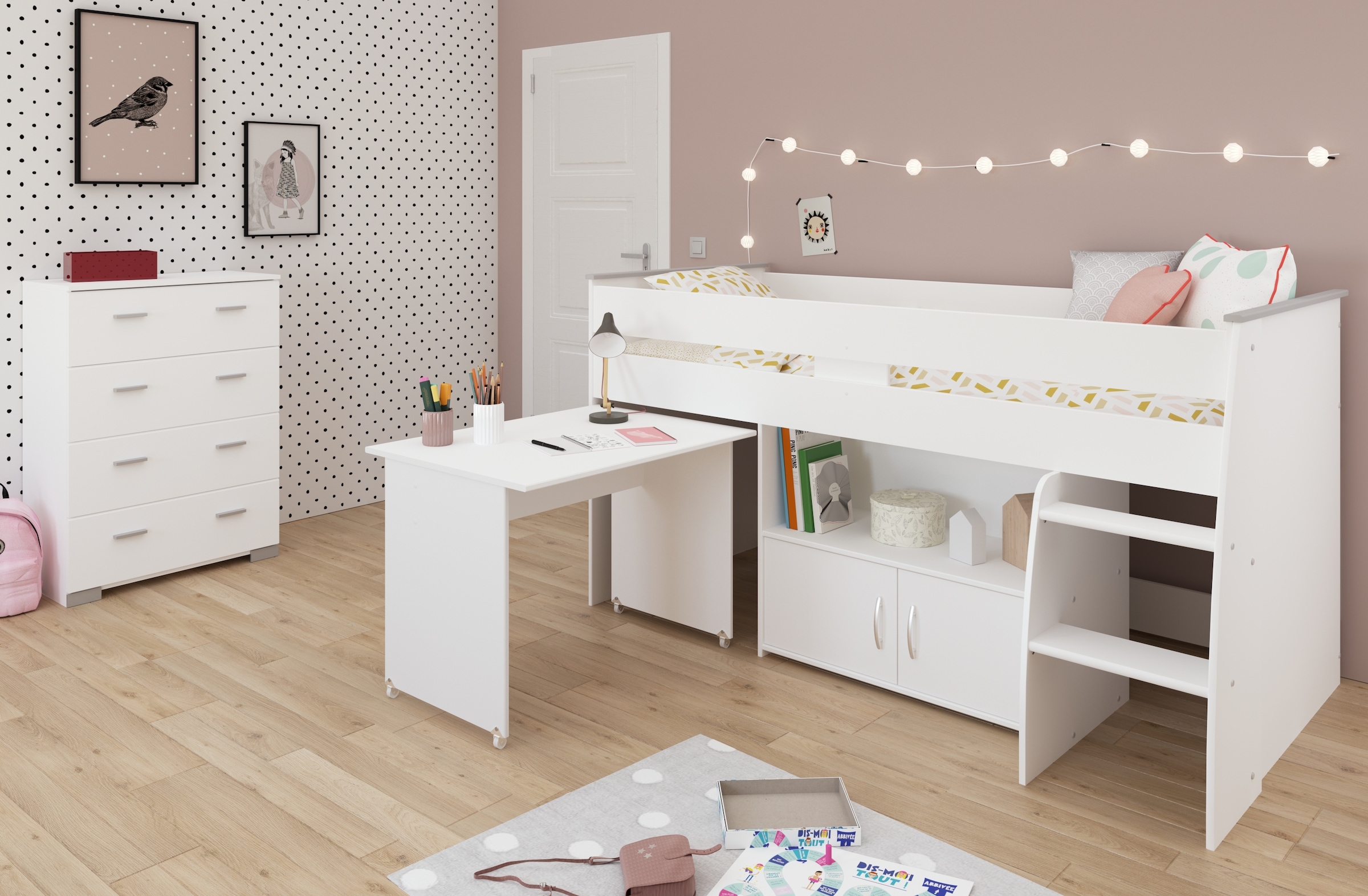 Parisot Jugendzimmer-Set »Parisot Kinderzimmer Reverse 13«, (2 tlg.), integrierte Schreibtisch, kommode und integrierte Leiter