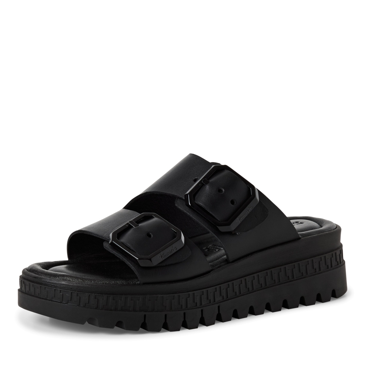 Pantolette TAMARIS, Damen, Gr. 37, schwarz, Glattleder, unifarben, Schuhe Pantolette, Keilabsatz, Schlupfschuh, Sommerschuh mit Touch it-Ausstattung