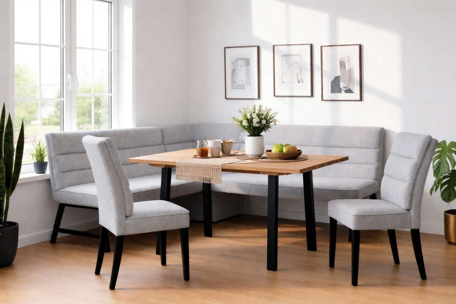 OTTO home Eckbankgruppe "Oregon Essecke, Sitzgruppe, Küchenbankgruppe" Set, 4er, 4 tlg. Eckbank mit Metallfüßen, Esstisch in Eiche massiv