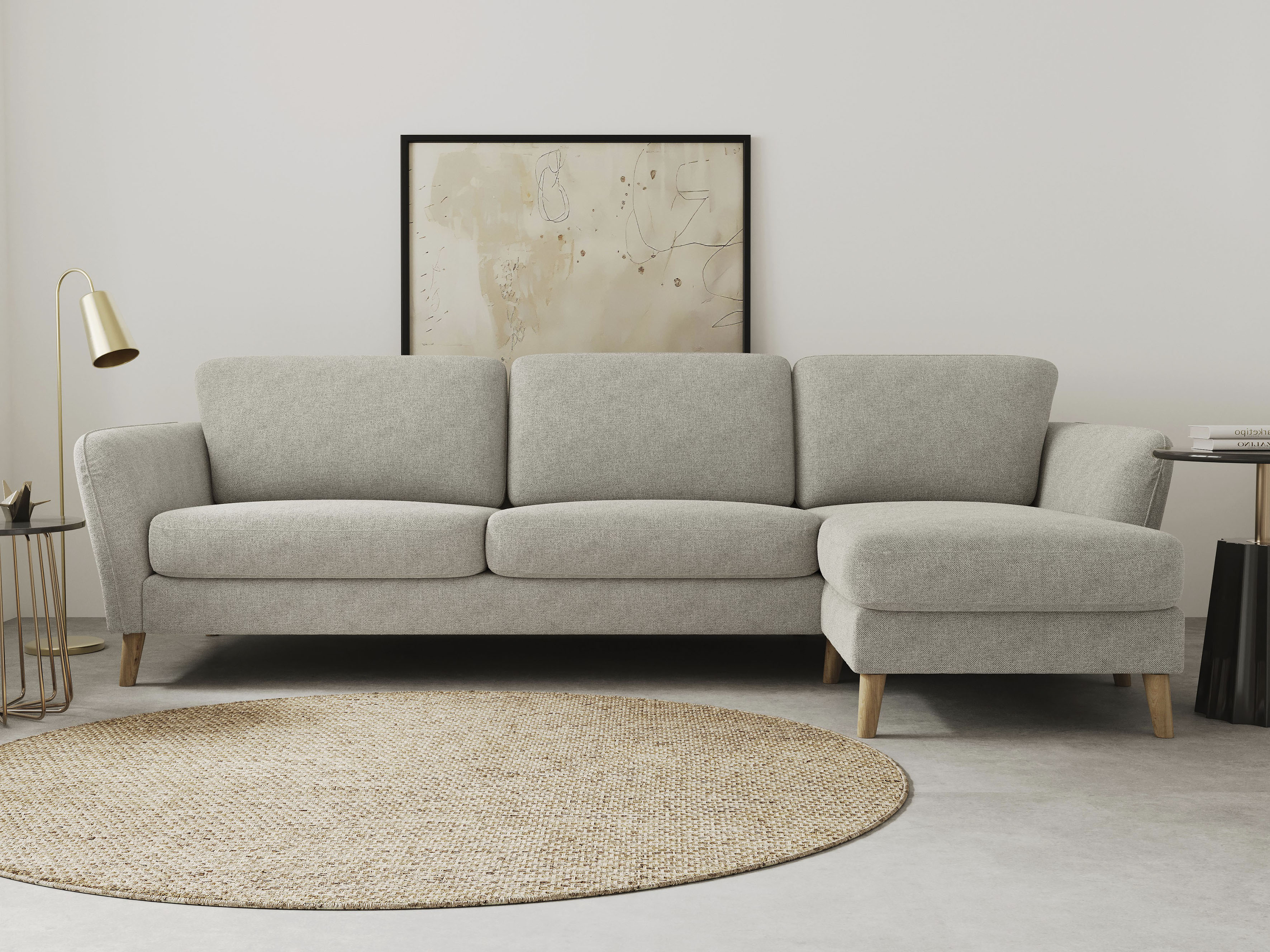 OTTO home Ecksofa "MARSEILLE (279/152cm),L-Form, Rec. rechts/links, verschiedene Bezüge" Massivholzbeine Eiche, Landhausstil, Wellenunterfederung