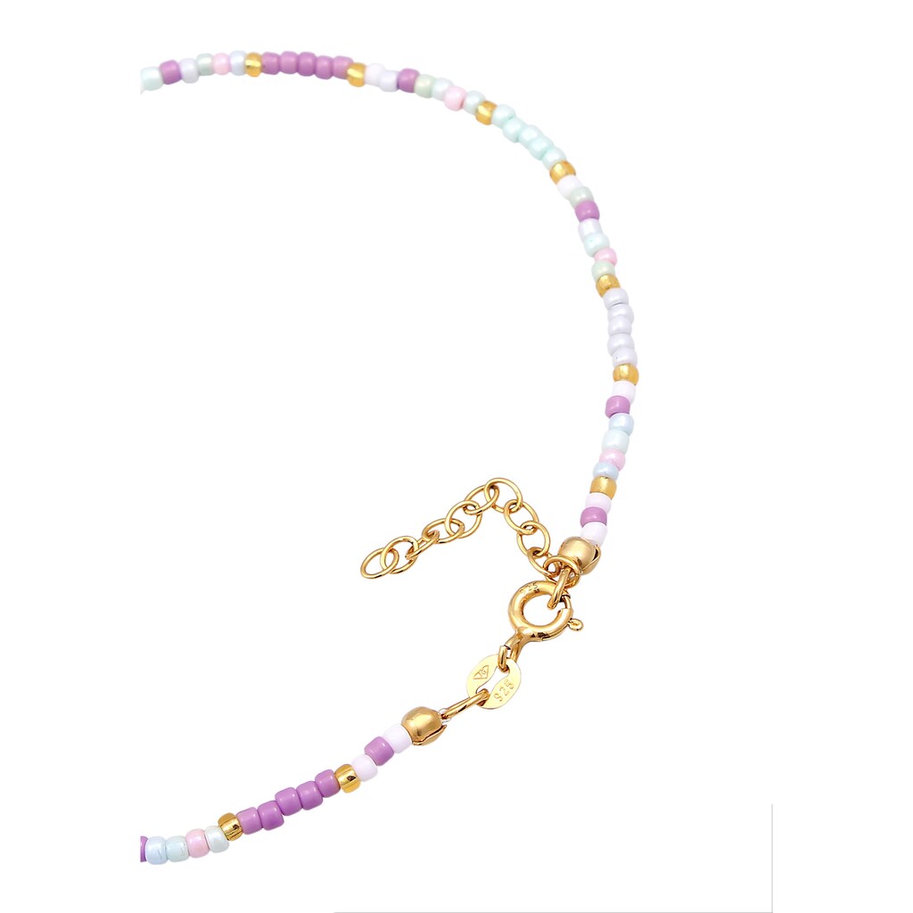 Elli Fußkette »Herz Glas Beads Sommer Style 925 Silber vergoldet«