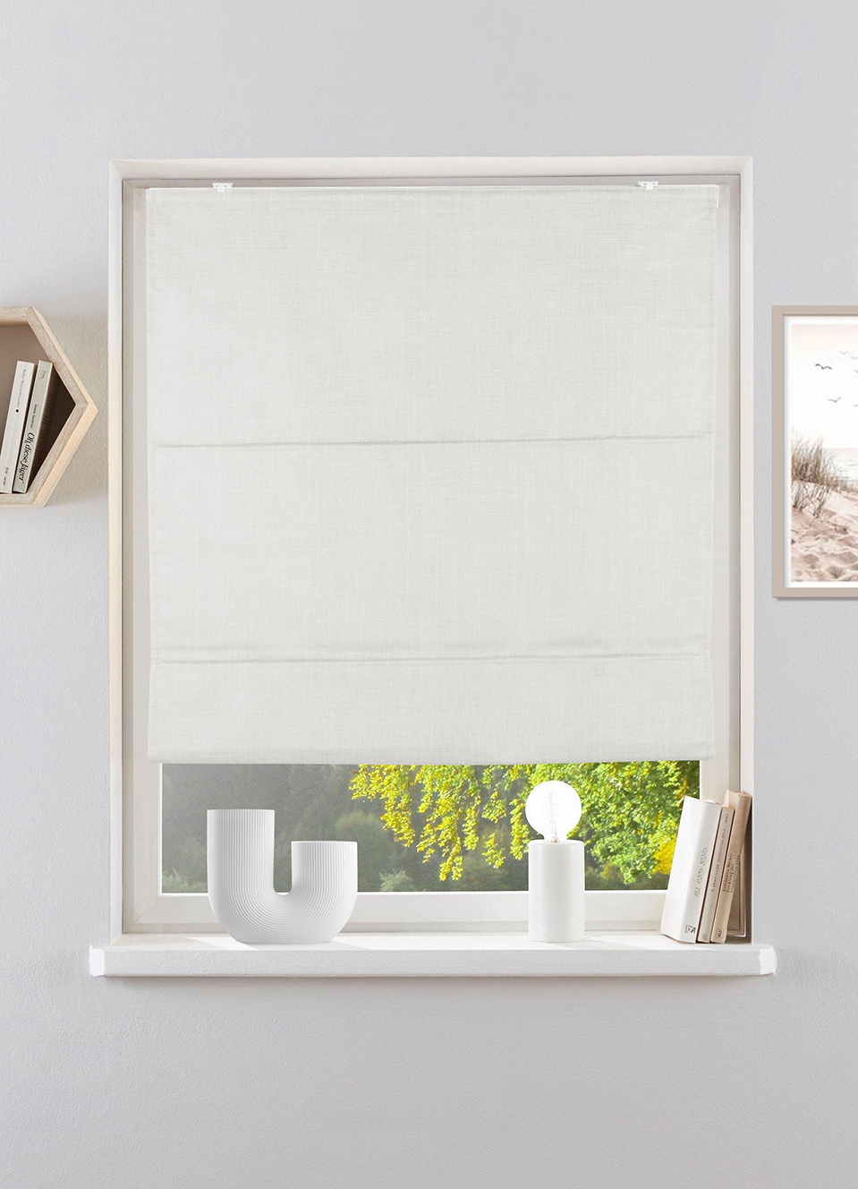 Rollo MY HOME, B:80cm H:210cmcream, Polyester, Küche, Rollos, "RIOLA", Faltrollo in trendiger Leinenoptik NEUHEIT