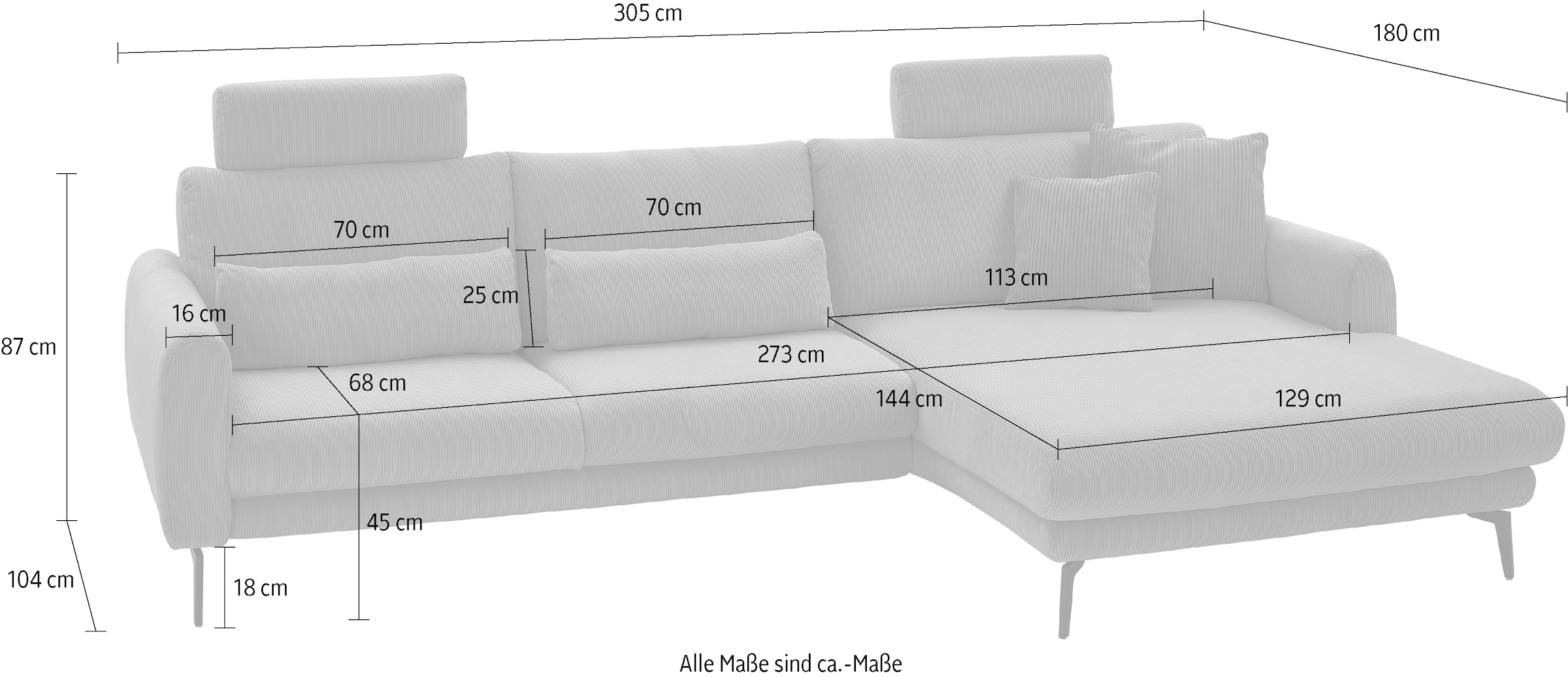 Die PlanBar Ecksofa »MP-IN23147 L-Form«, (2 St.), Kaltschaumpolsterung, softer Sitz & verstellbare Kopfstützen