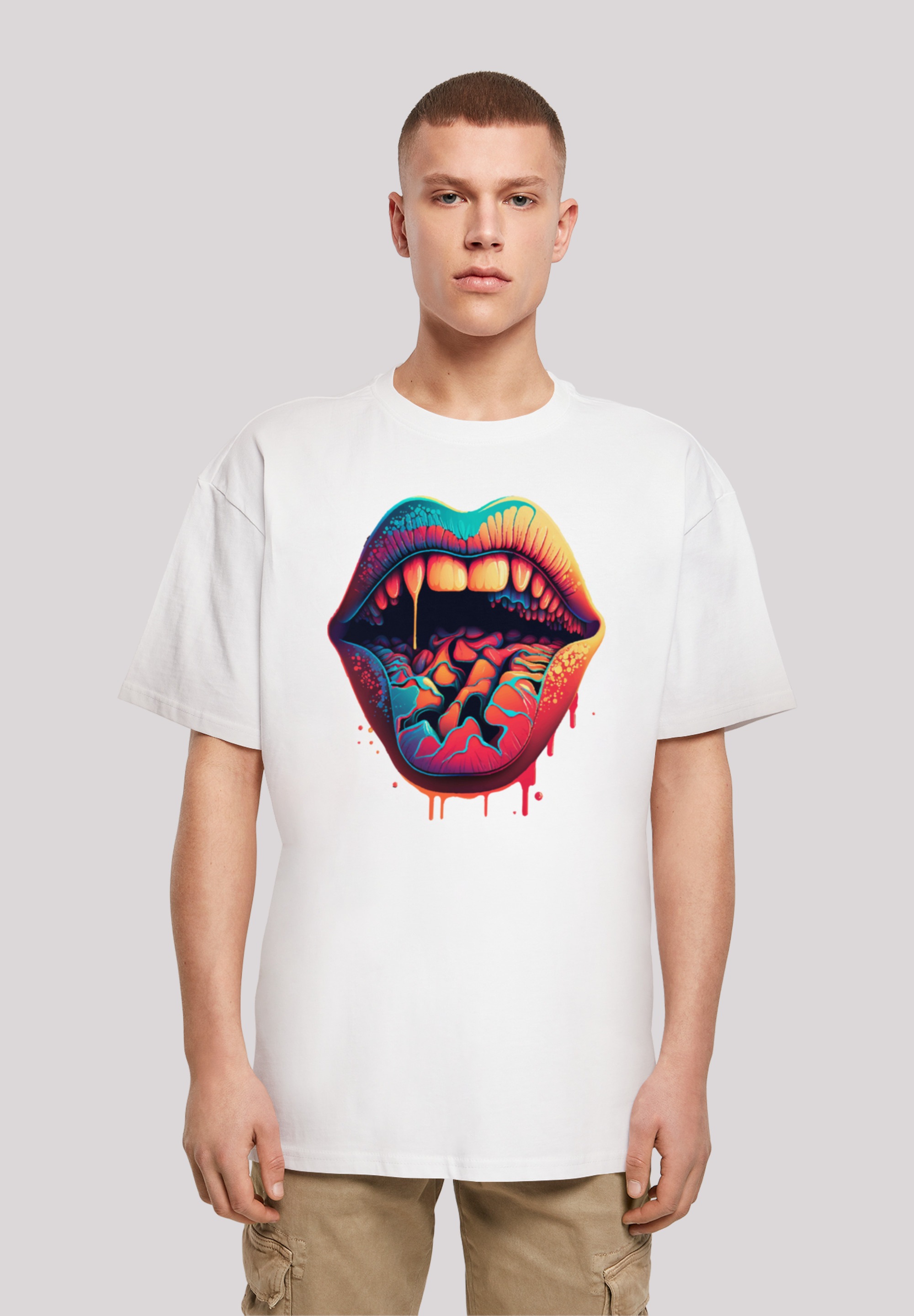 F4NT4STIC T-Shirt "Drooling Lips OVERSIZE TEE", Print