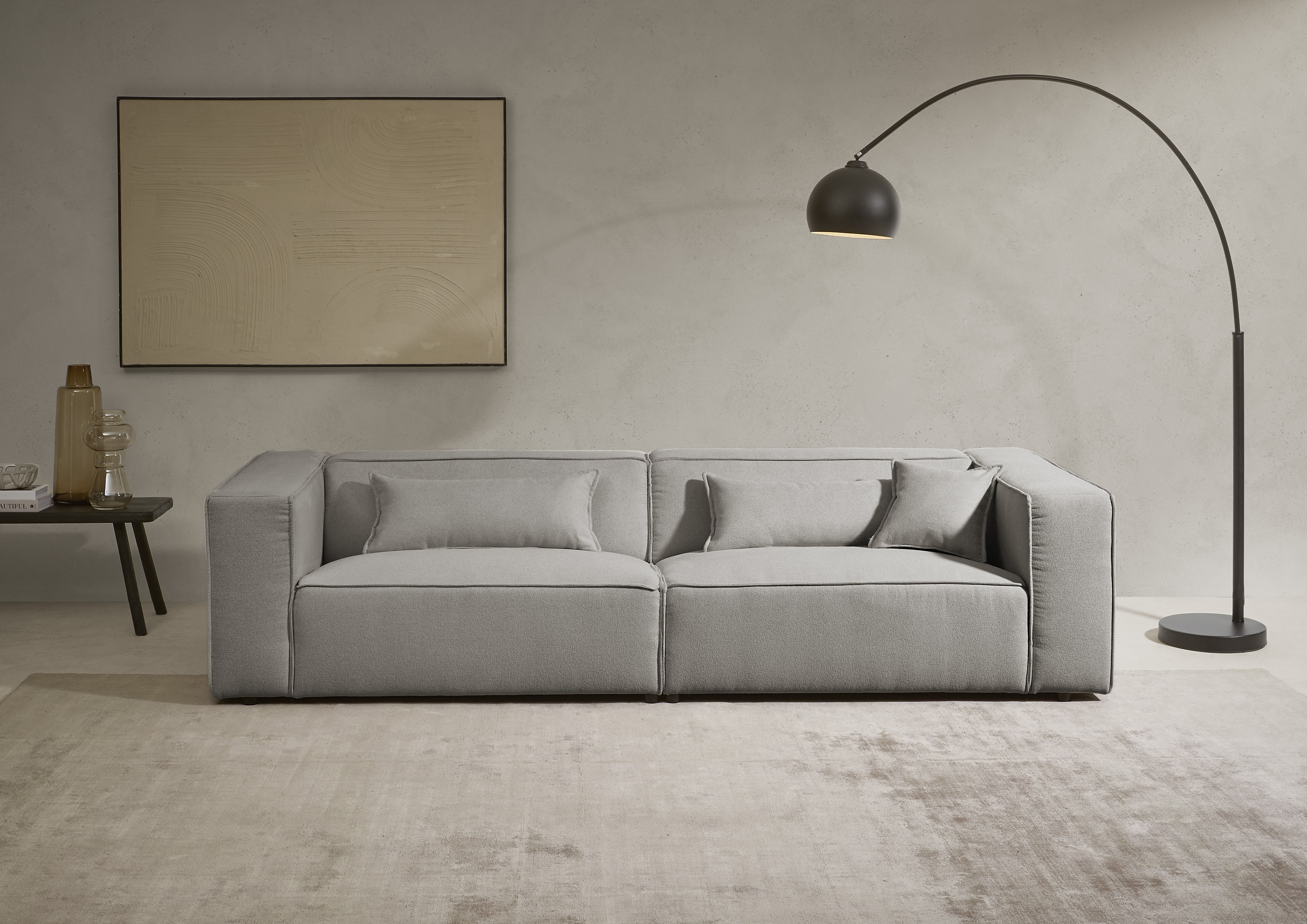 LeGer Home by Lena Gercke 3-Sitzer "PIARA, Struktur u. Leinenoptik, Sofa mit Kedernaht" schwarze Füße, bequemer Sitzkomfort