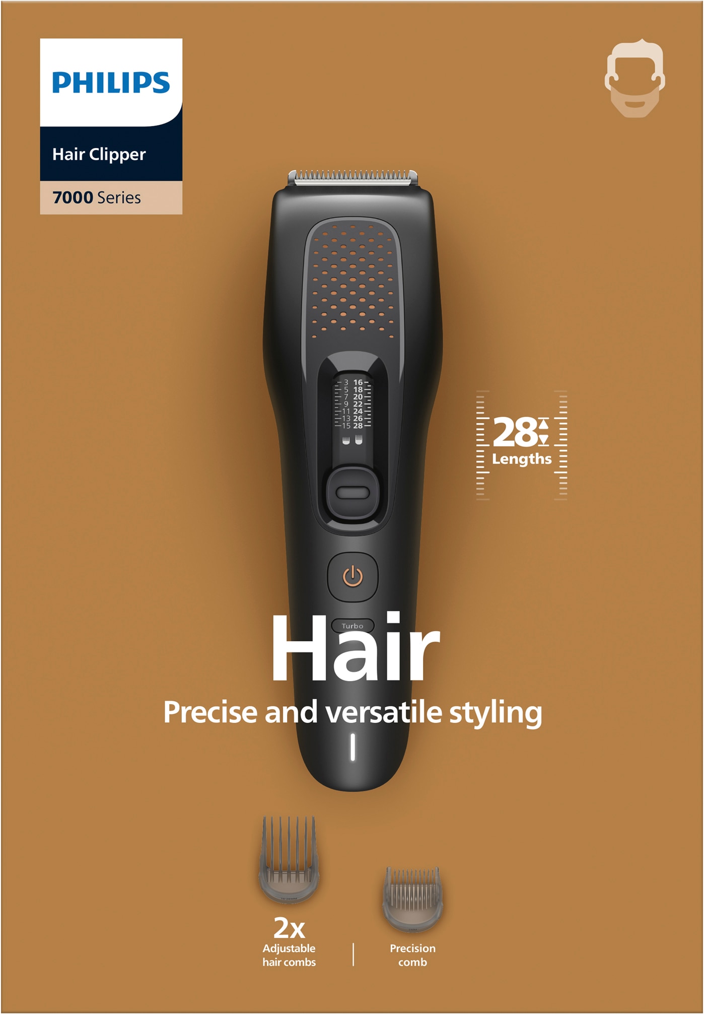 Philips Haarschneider "Serie 7000 HC7722/15" 3 Aufsätze 28 Längeneinstellungen, Turbo Modus und PowerAdapt Sensor