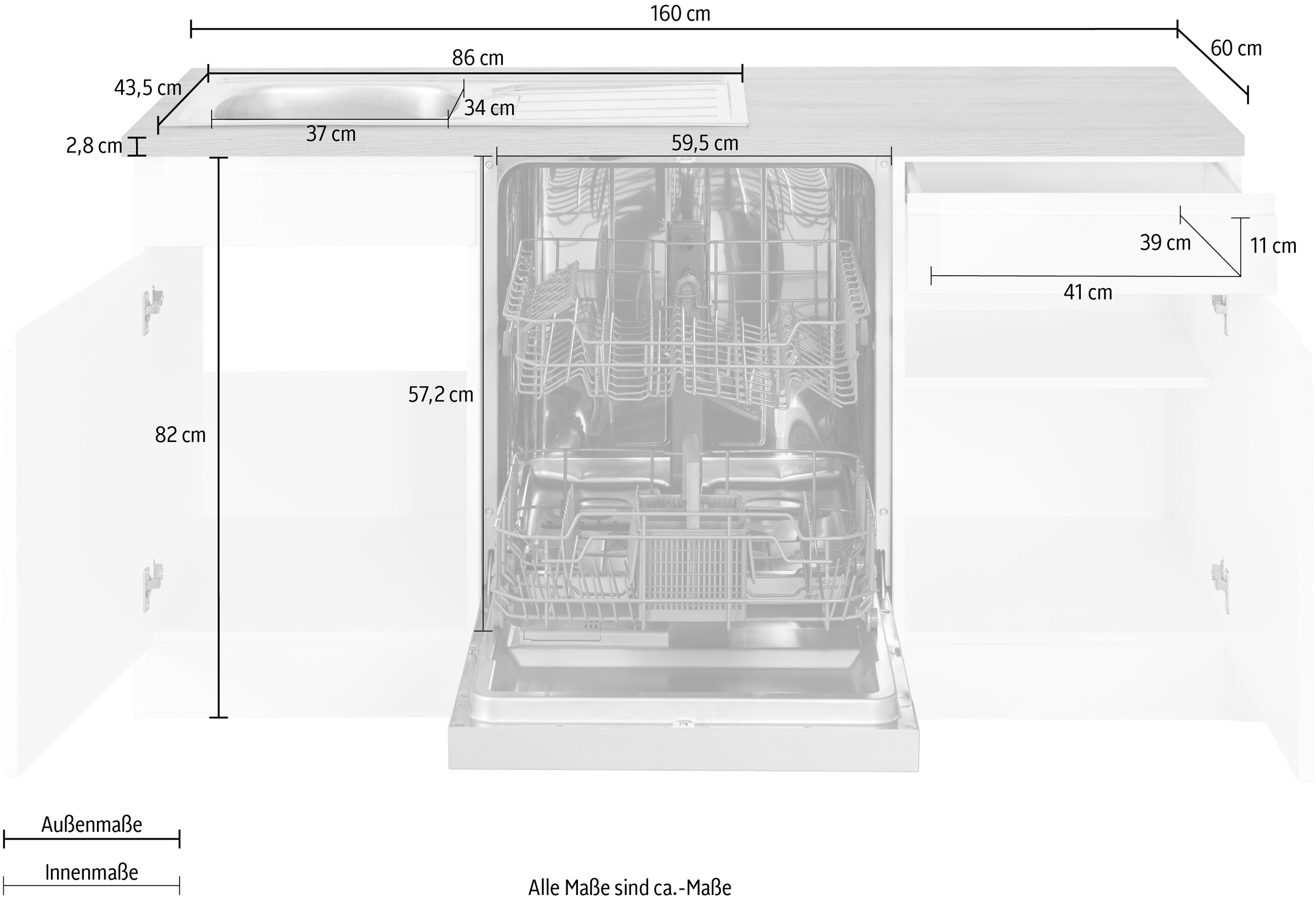 KOCHSTATION Winkelküche »KS-Virginia« Stellbreite 220/280 cm, wahlweise mit E-Geräten