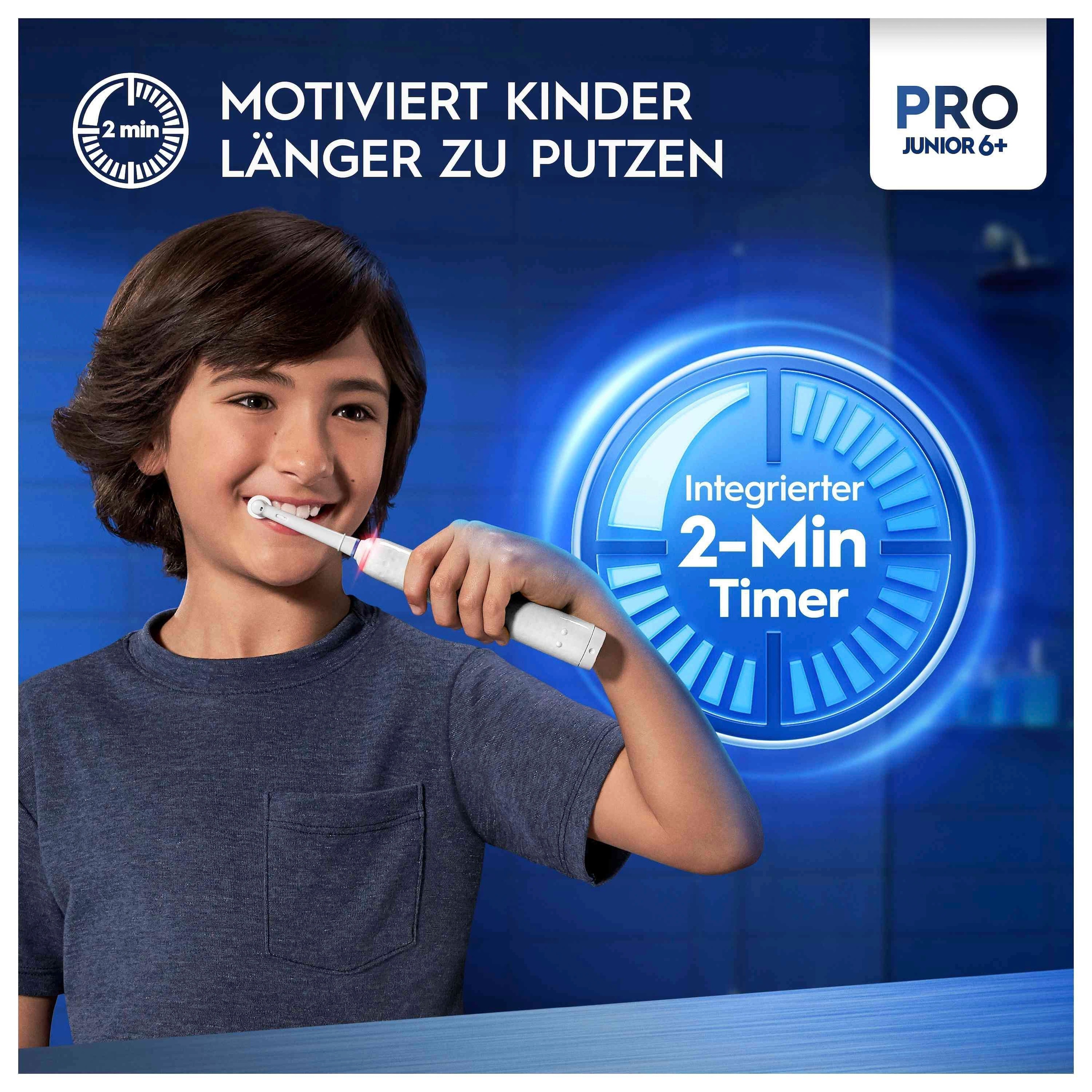 Oral-B Elektrische Zahnbürste »Pro Junior«, 2 St. Aufsteckbürsten, Drucksensor